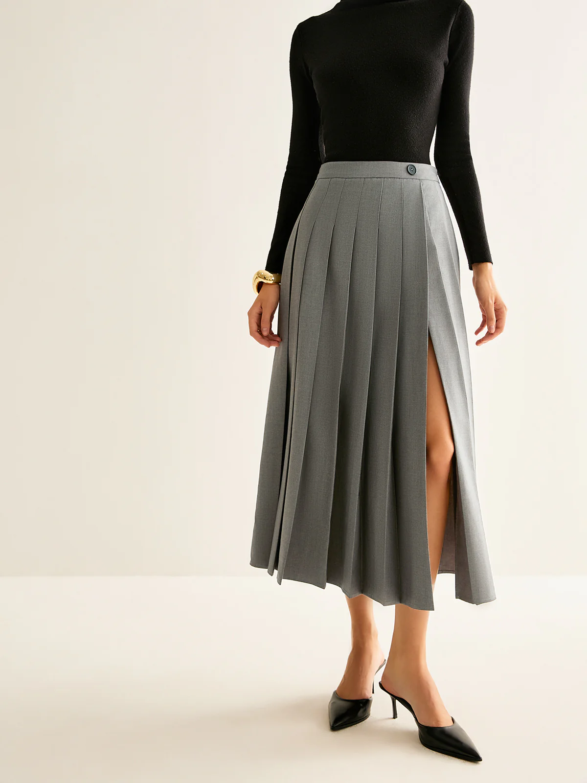 Pleated Slit Zipper Skirt - Image 3