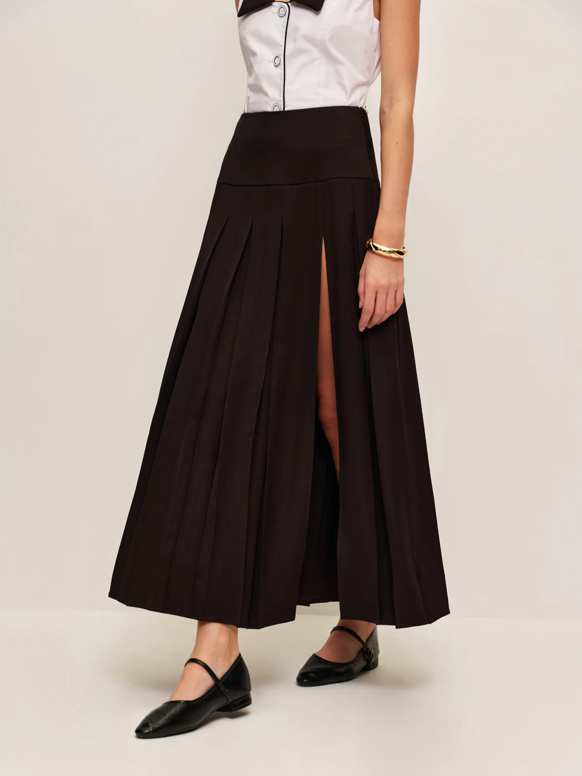 Pleated Split Skirt