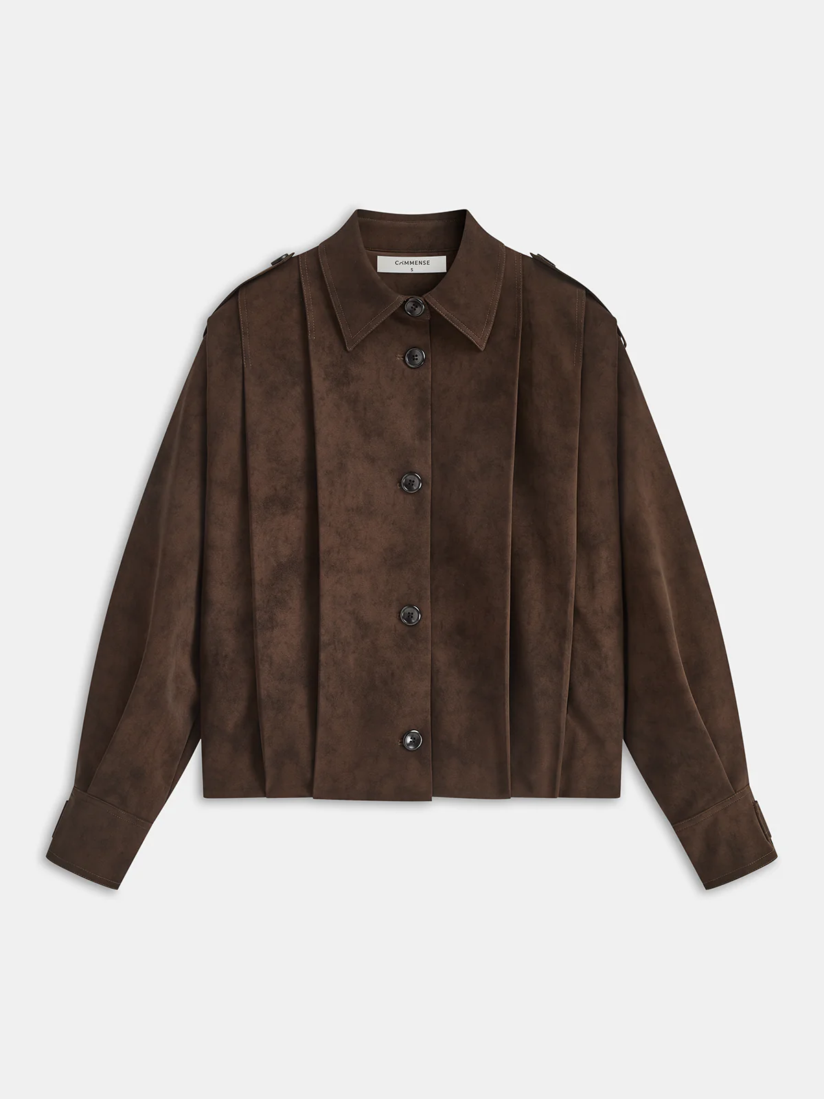 Pleated Suede Button-Front Jacket