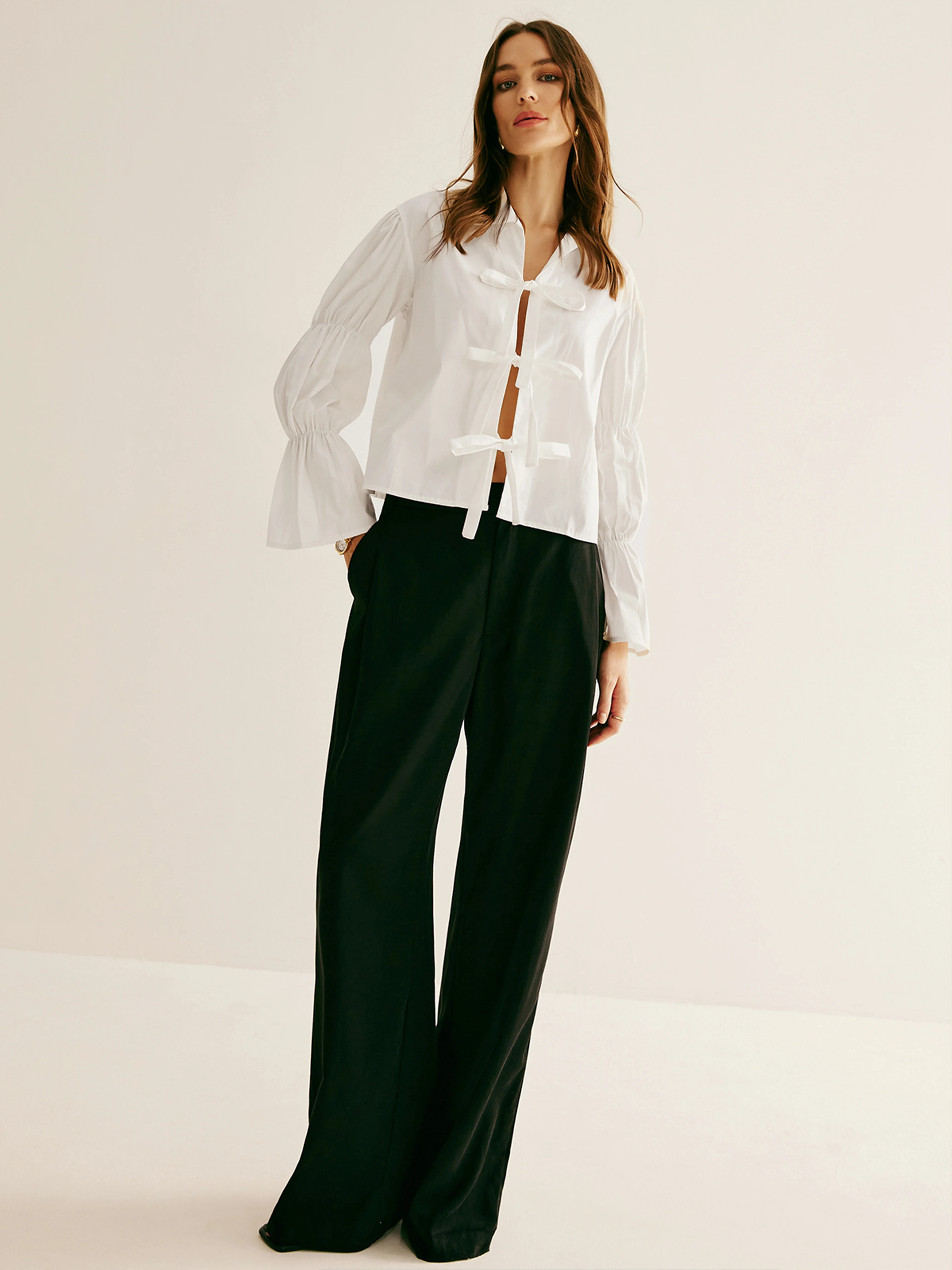 Pleated Tie Front Polo Shirt - Image 4