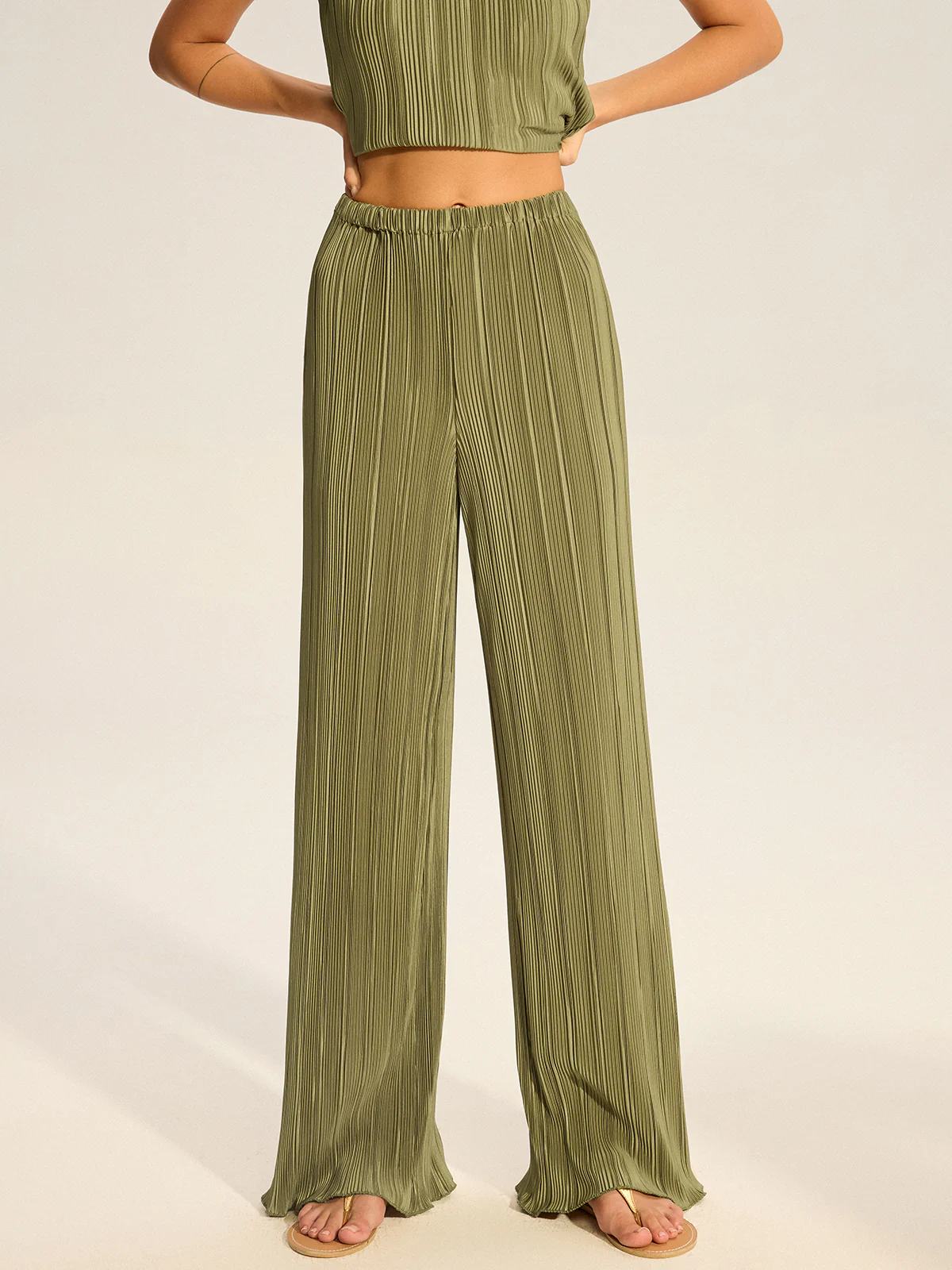 Pleated Top and Wide-Leg Pants Set - Image 3