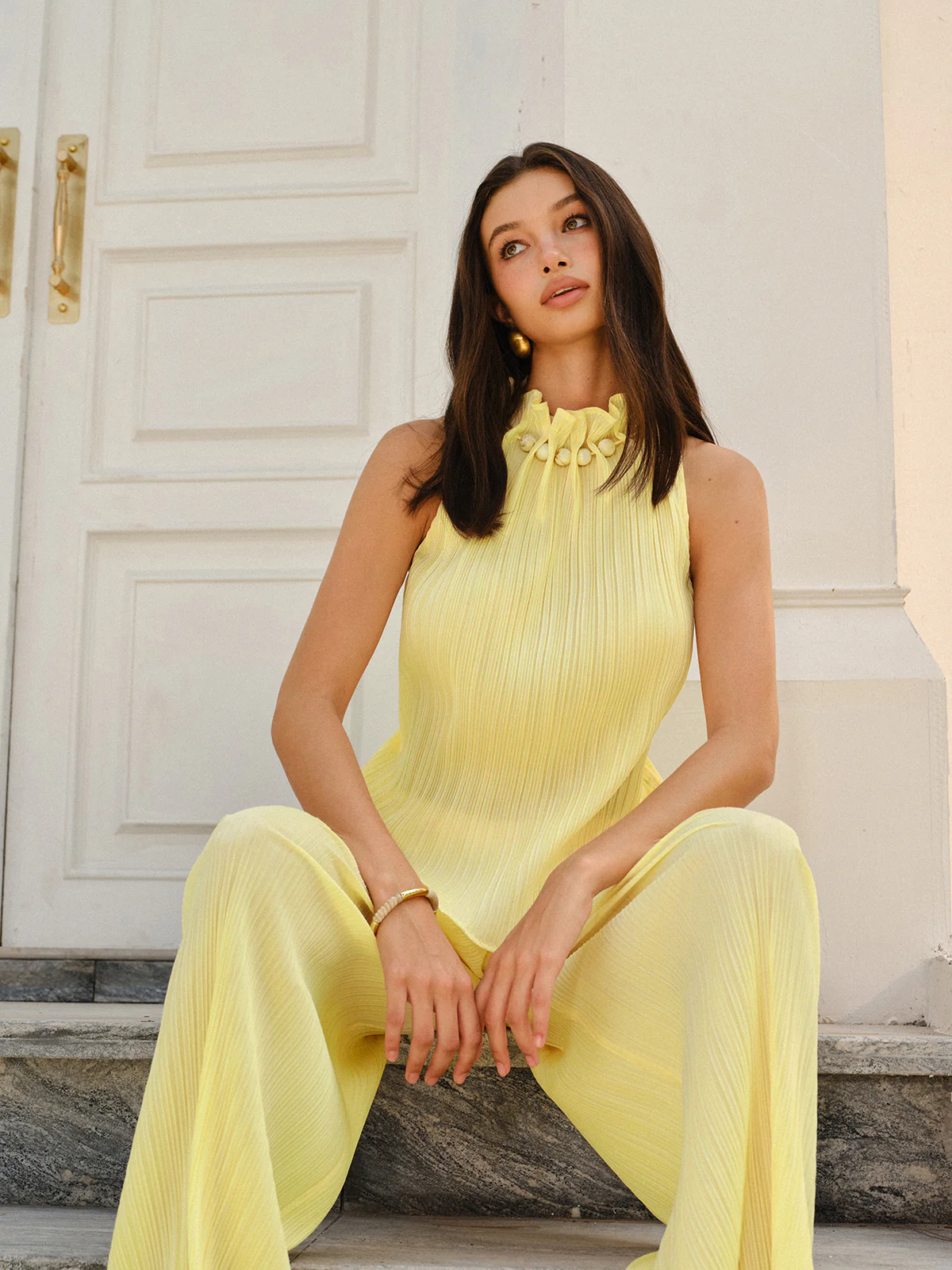Pleated Top and Wide-Leg Pants Set - Image 6