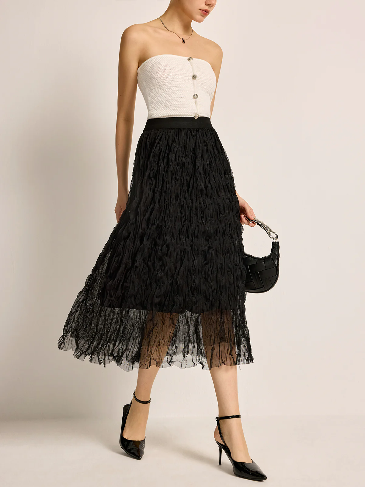 Pleated Tulle Midi Skirt - Image 2