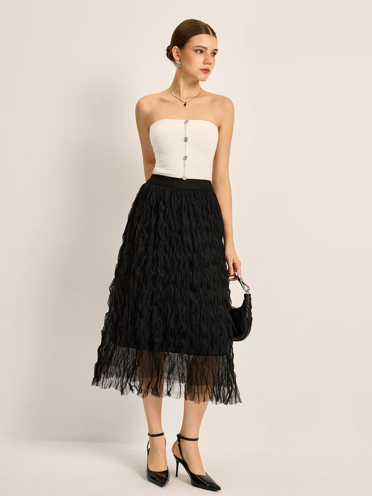 Pleated Tulle Midi Skirt - Image 3