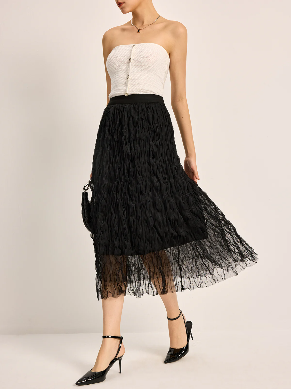Pleated Tulle Midi Skirt - Image 4