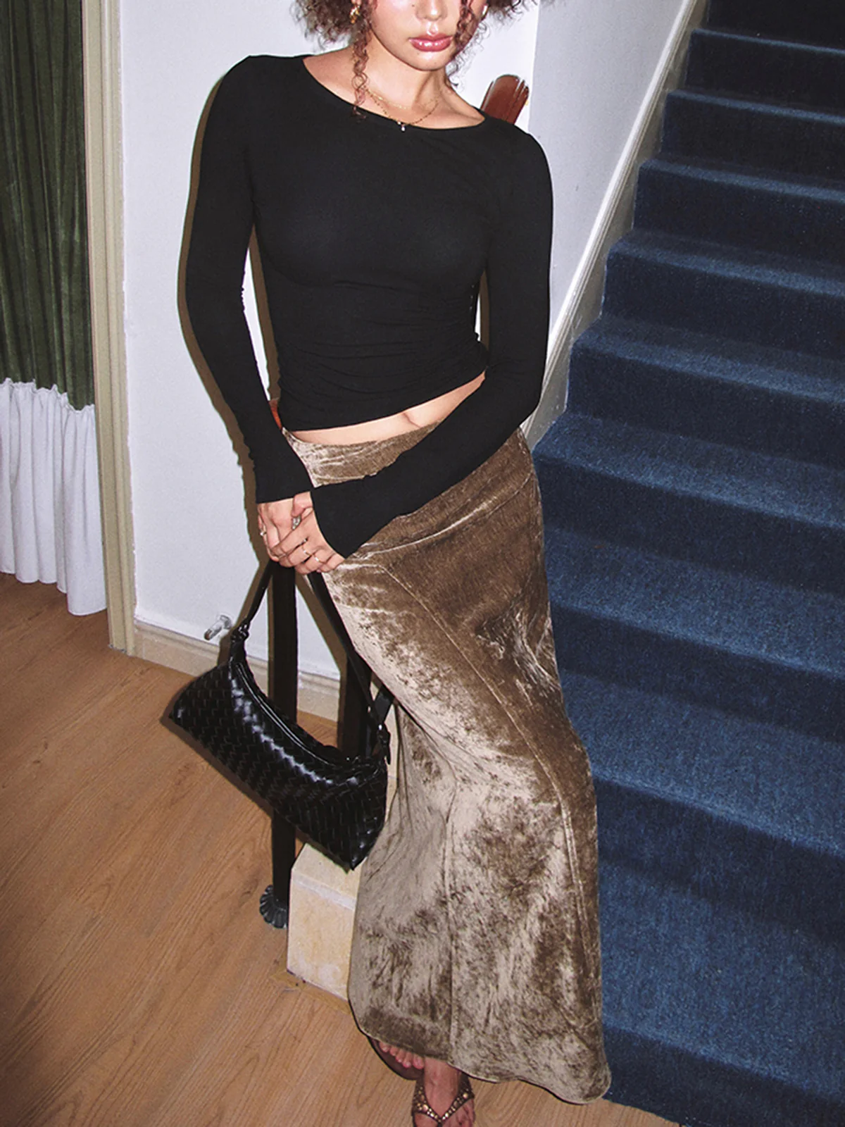 Pleated Velvet Maxi Skirt - Image 8
