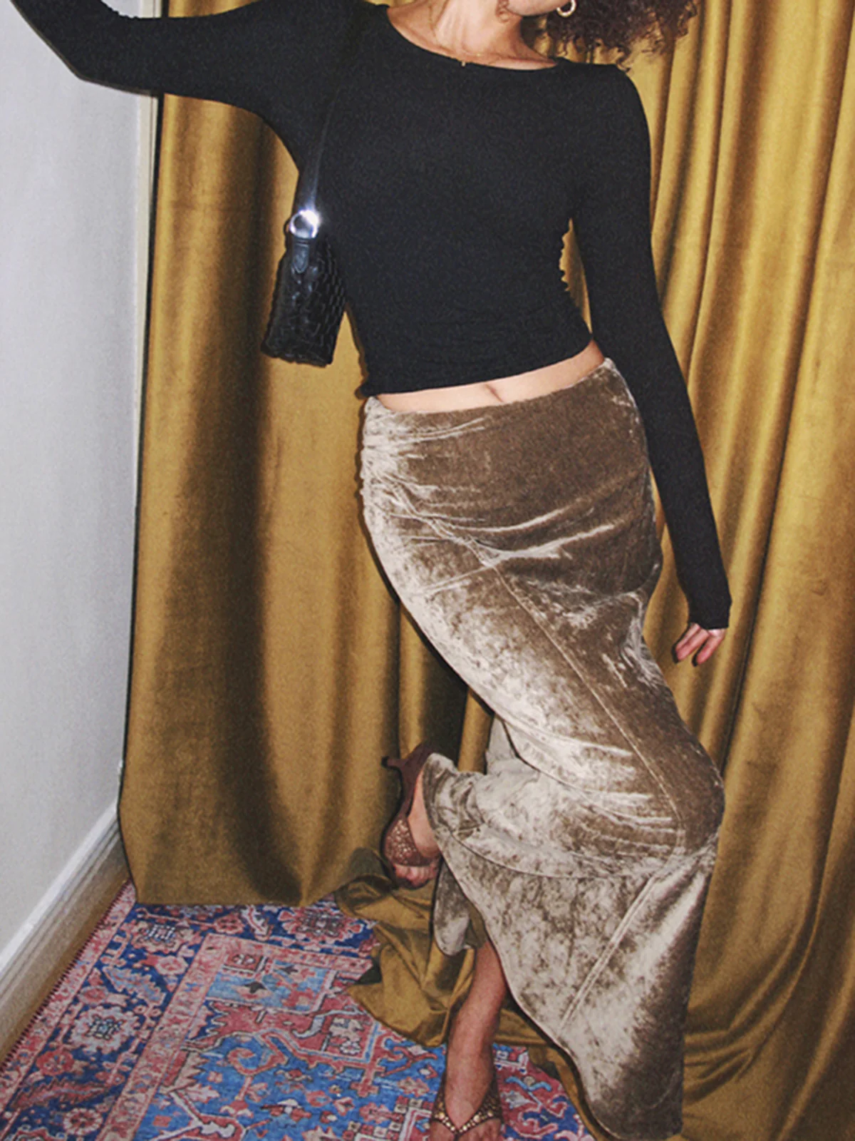 Pleated Velvet Maxi Skirt - Image 9