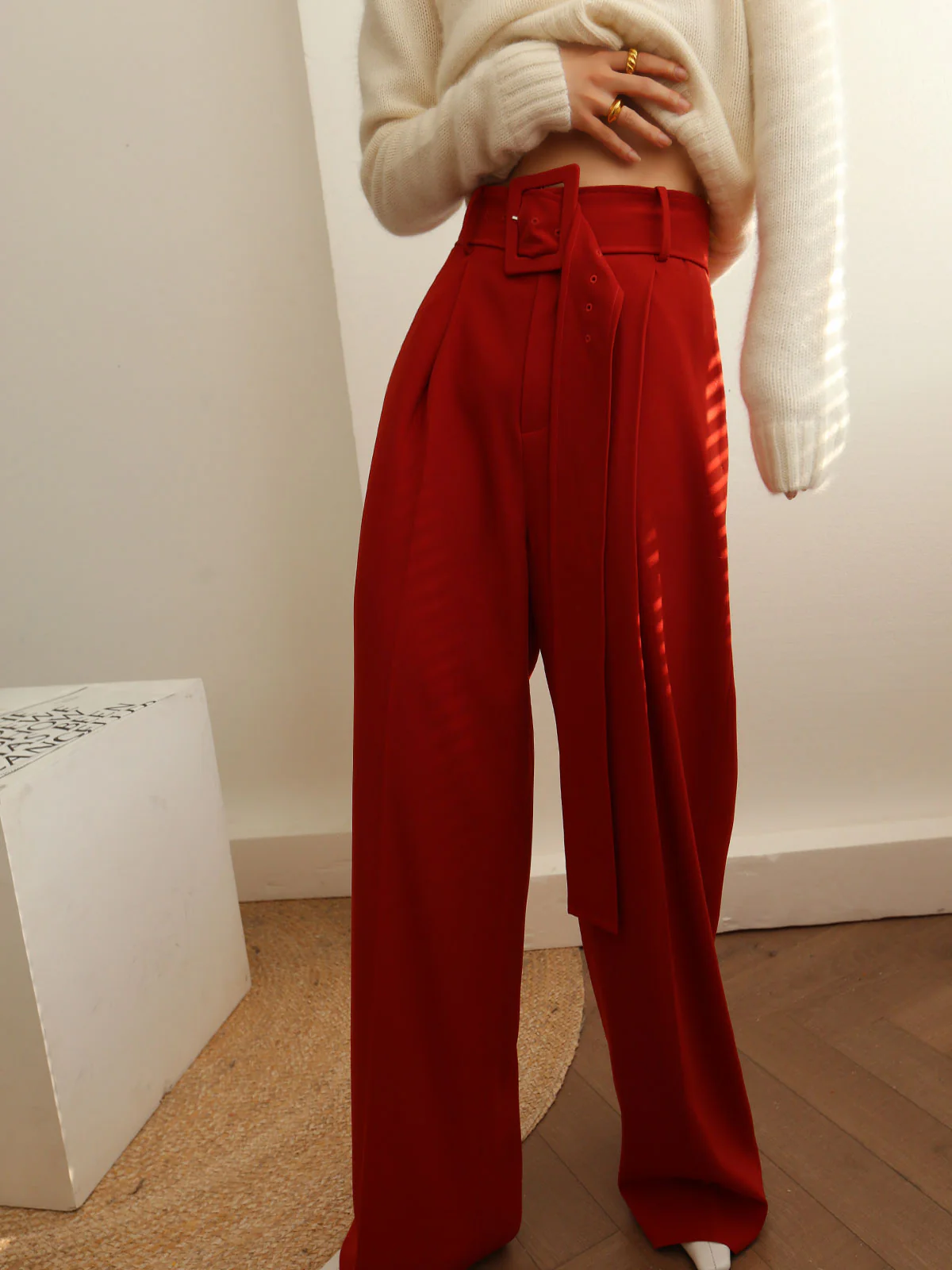 Pleated Wide Belted Pants - Image 4