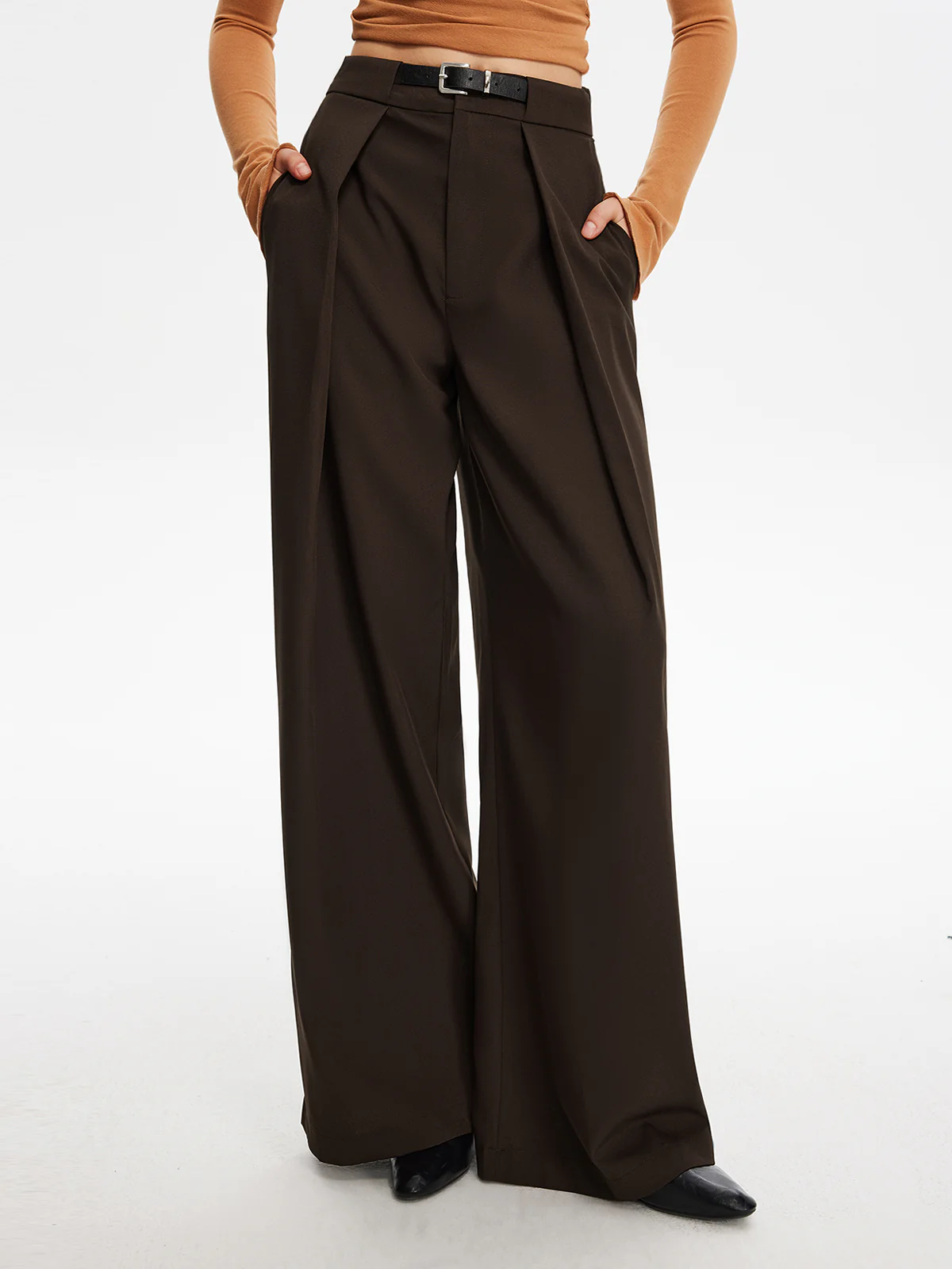 Pleated Wide-Leg Pants With Belt - Image 3