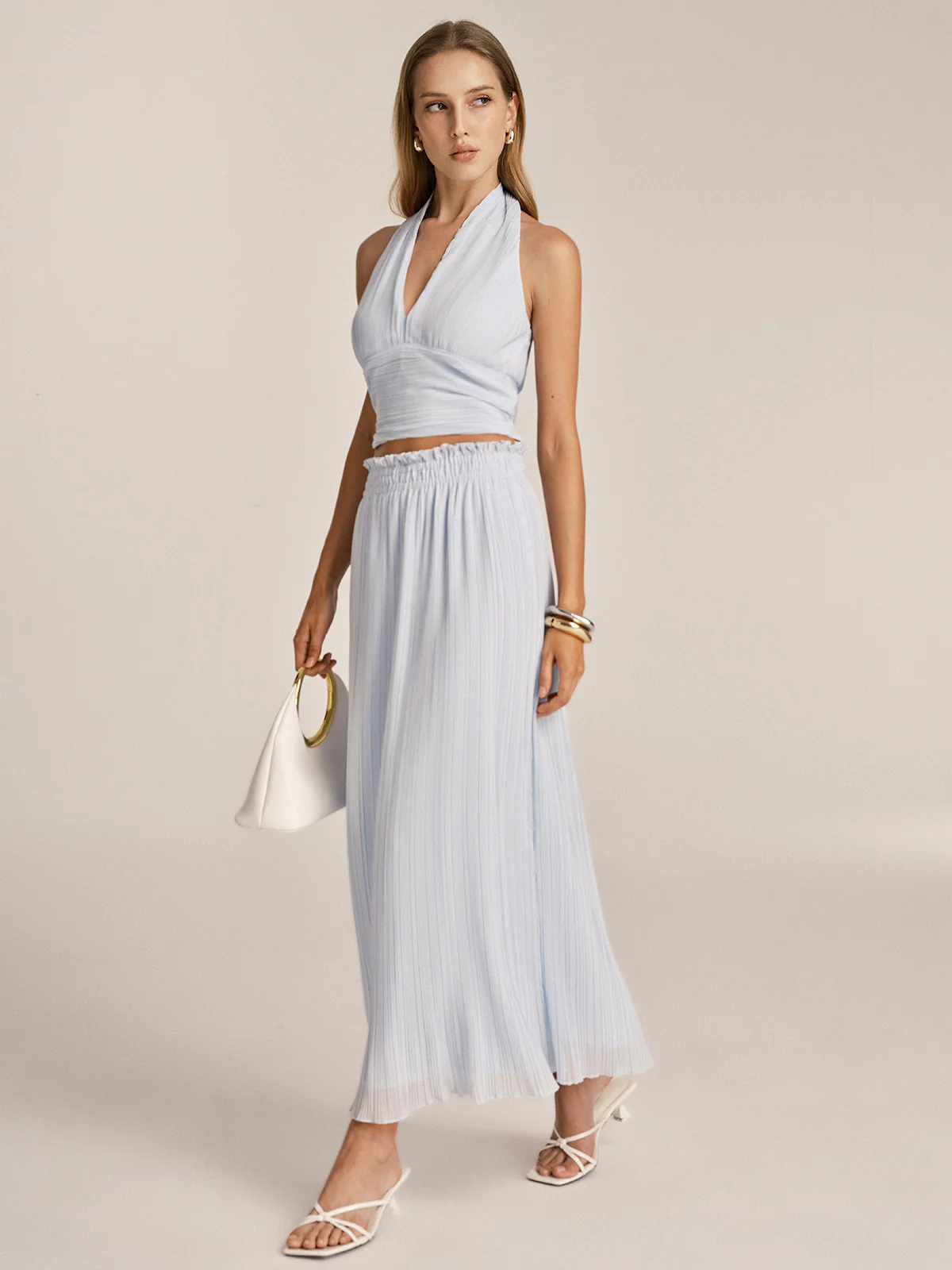 Plissé Halter Crop Top & Maxi Skirt Set - Image 8