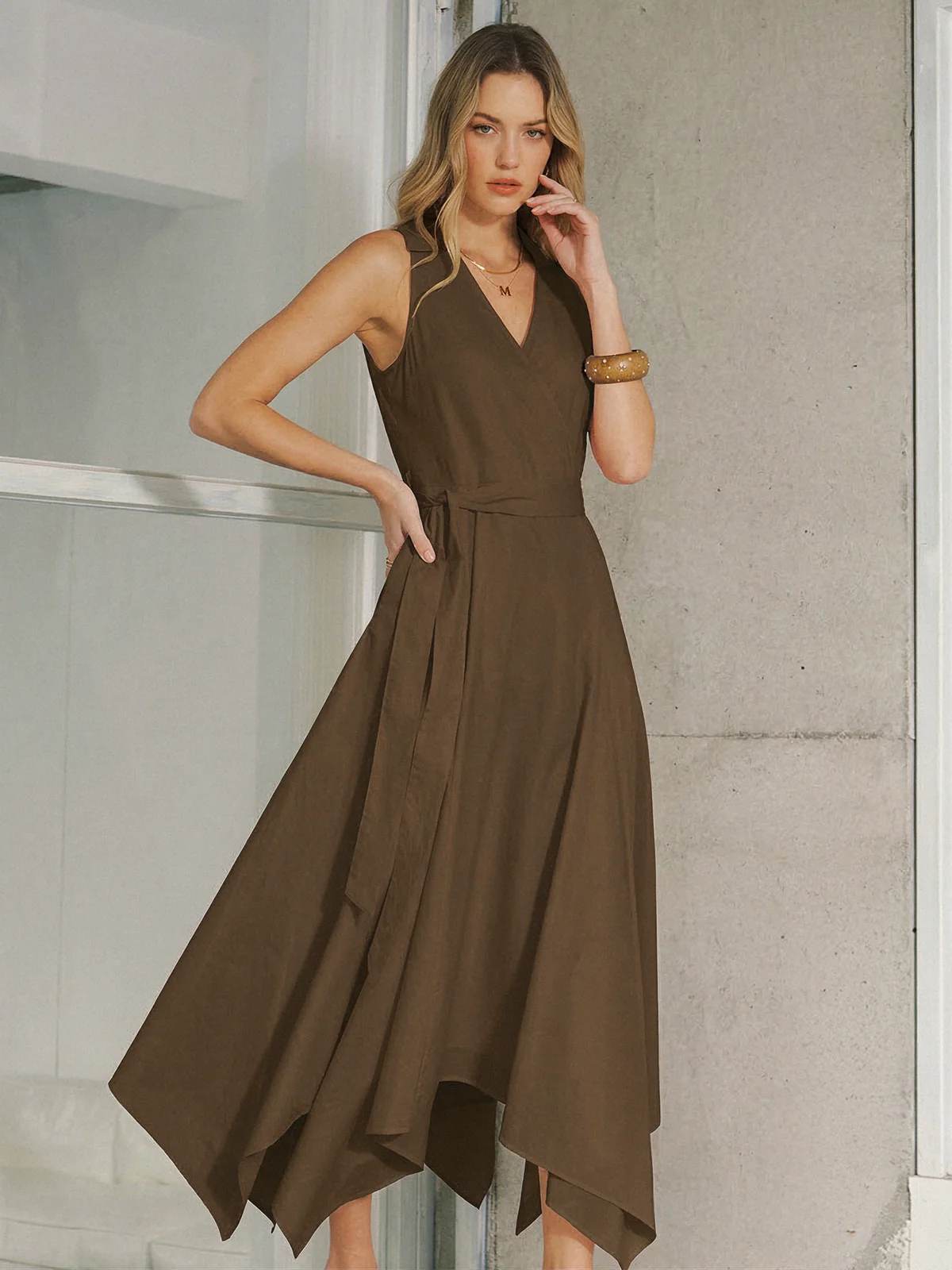 Pocket Detail Sleeveless Belted Maxi Dress - Image 7