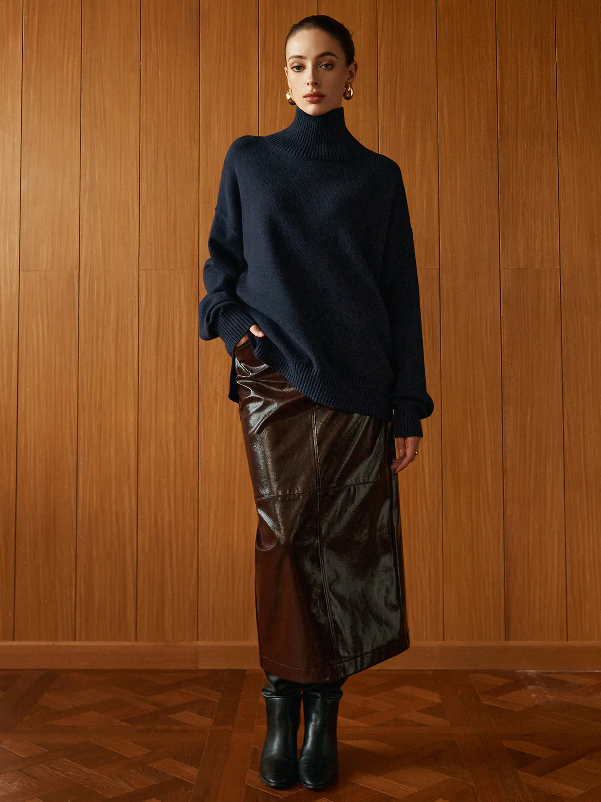 Pocket Split Faux Leather Skirt - Image 2