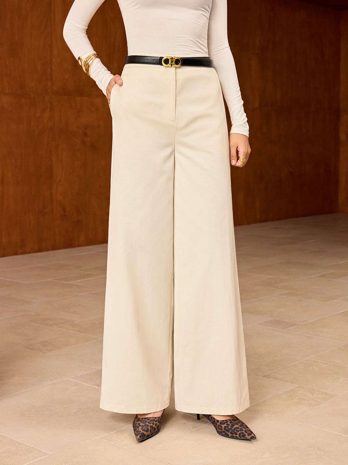 Pocket Wide-Leg Pants without Belt - Image 2