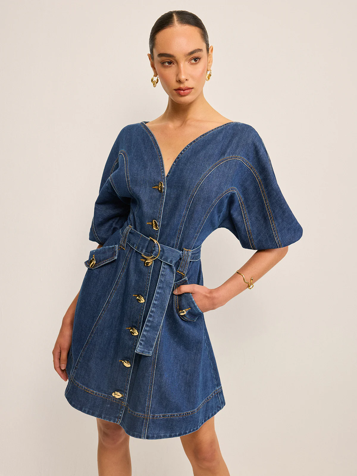 Pocketed Belted Denim Dress - Image 5