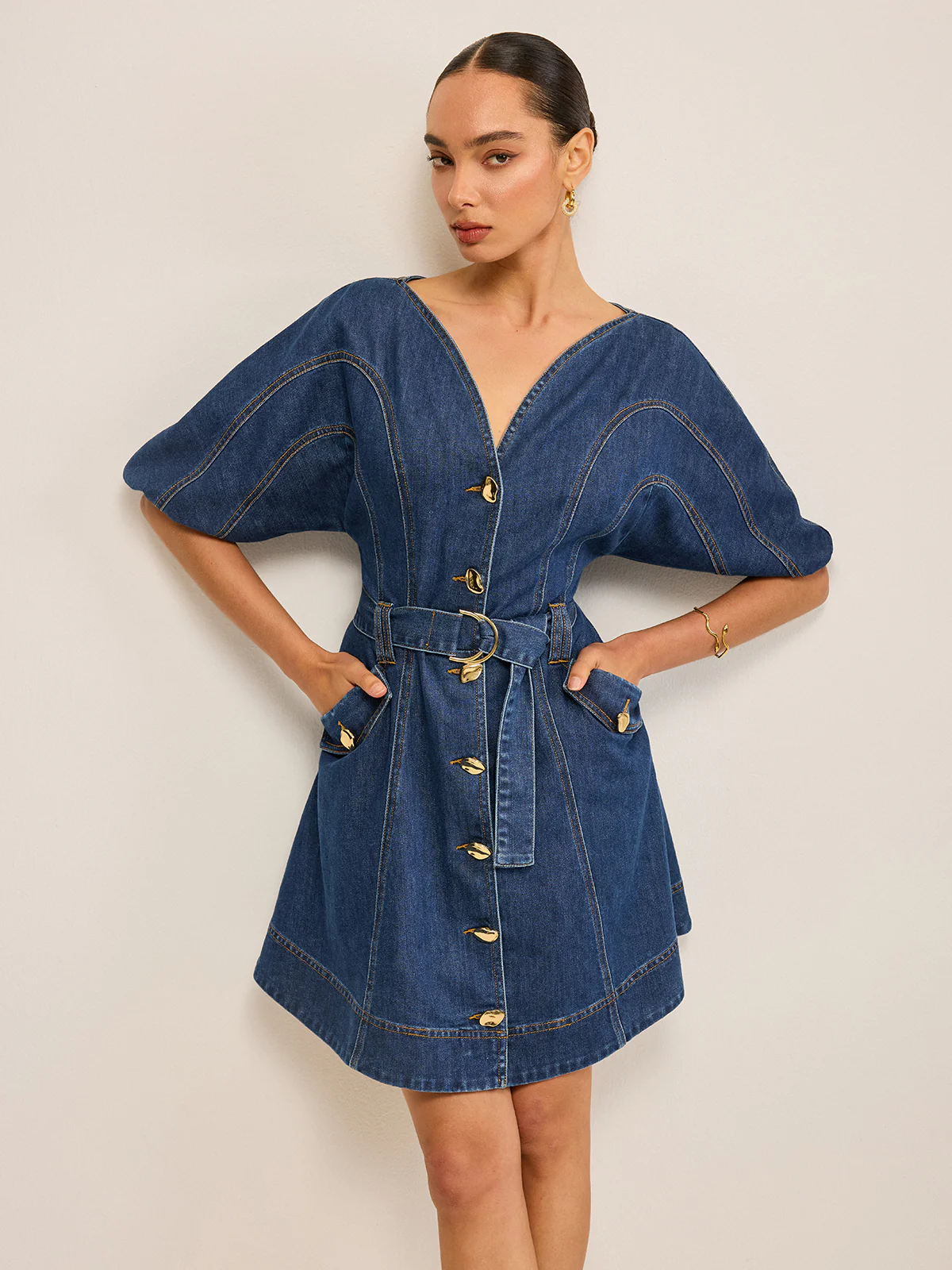 Pocketed Belted Denim Dress - Image 6