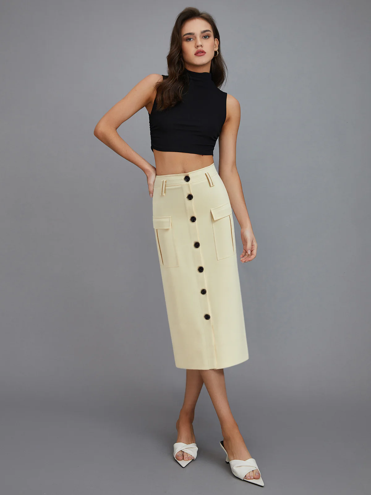 Pocketed Button-Front Midi Skirt - Image 2