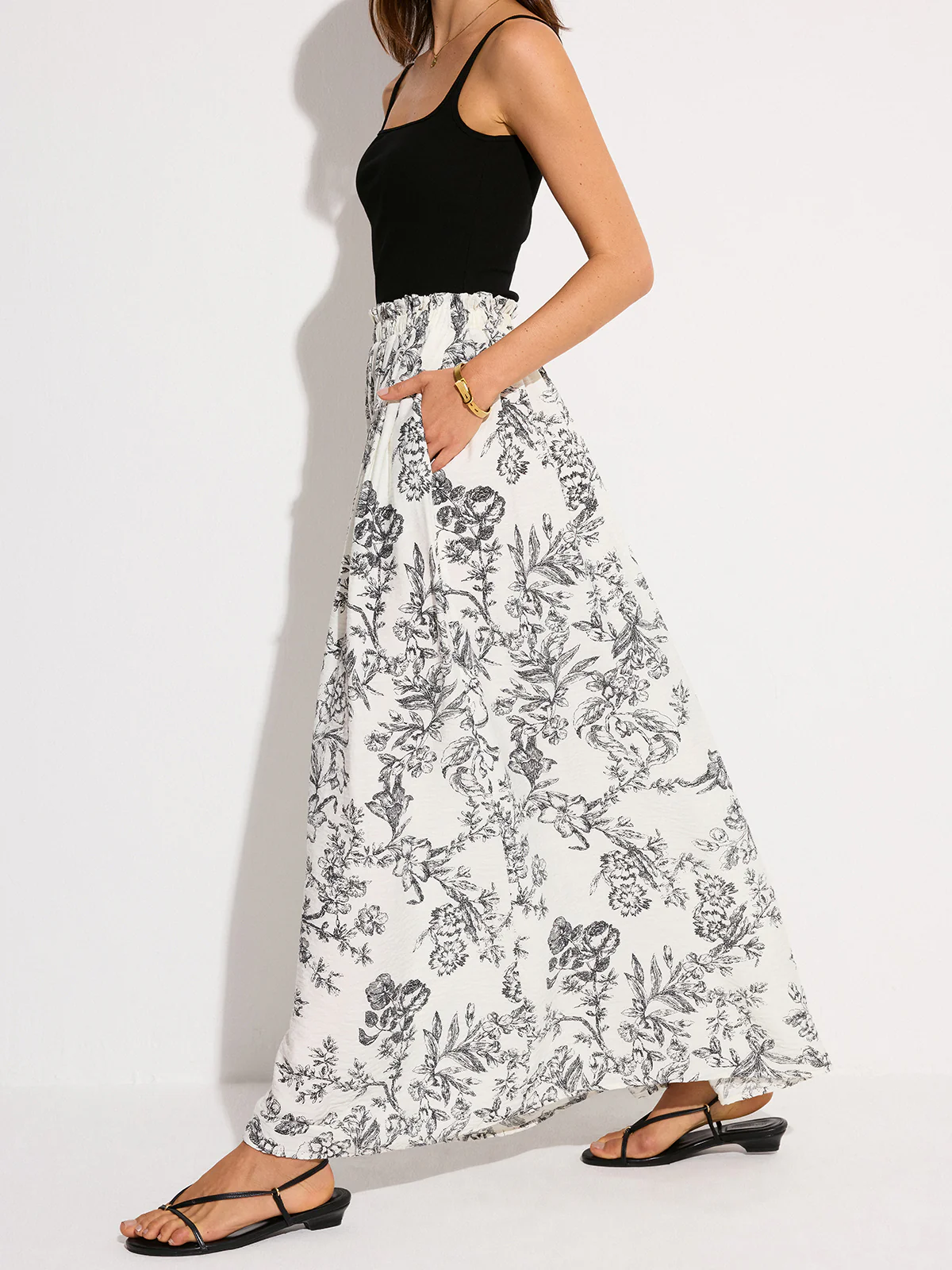 Pocketed Floral Print Maxi Skirt - Image 2