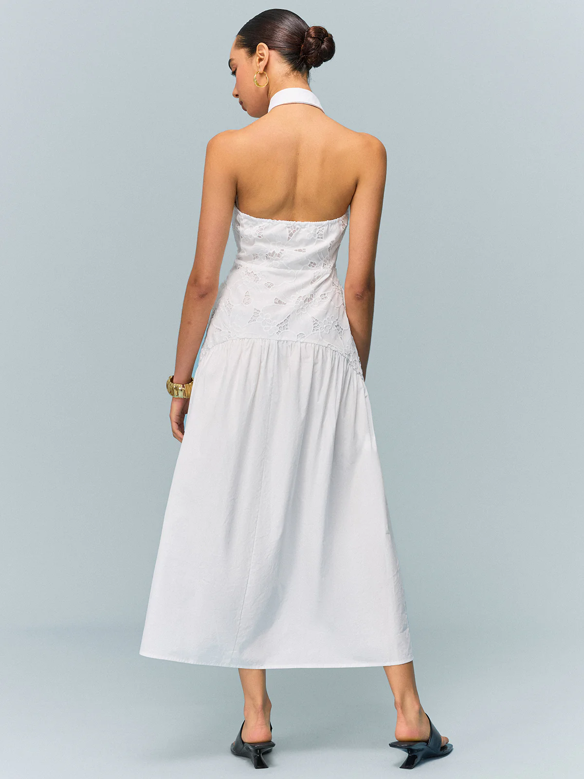 Pocketed Halter Neck Embroidered Dress with Non-Belted - Image 5