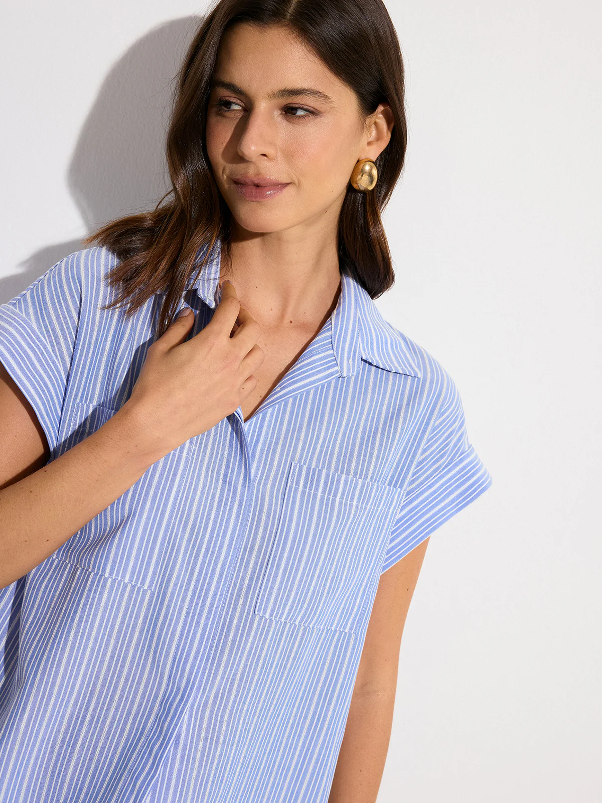 Pocketed Striped Oversized Shirt - Image 4
