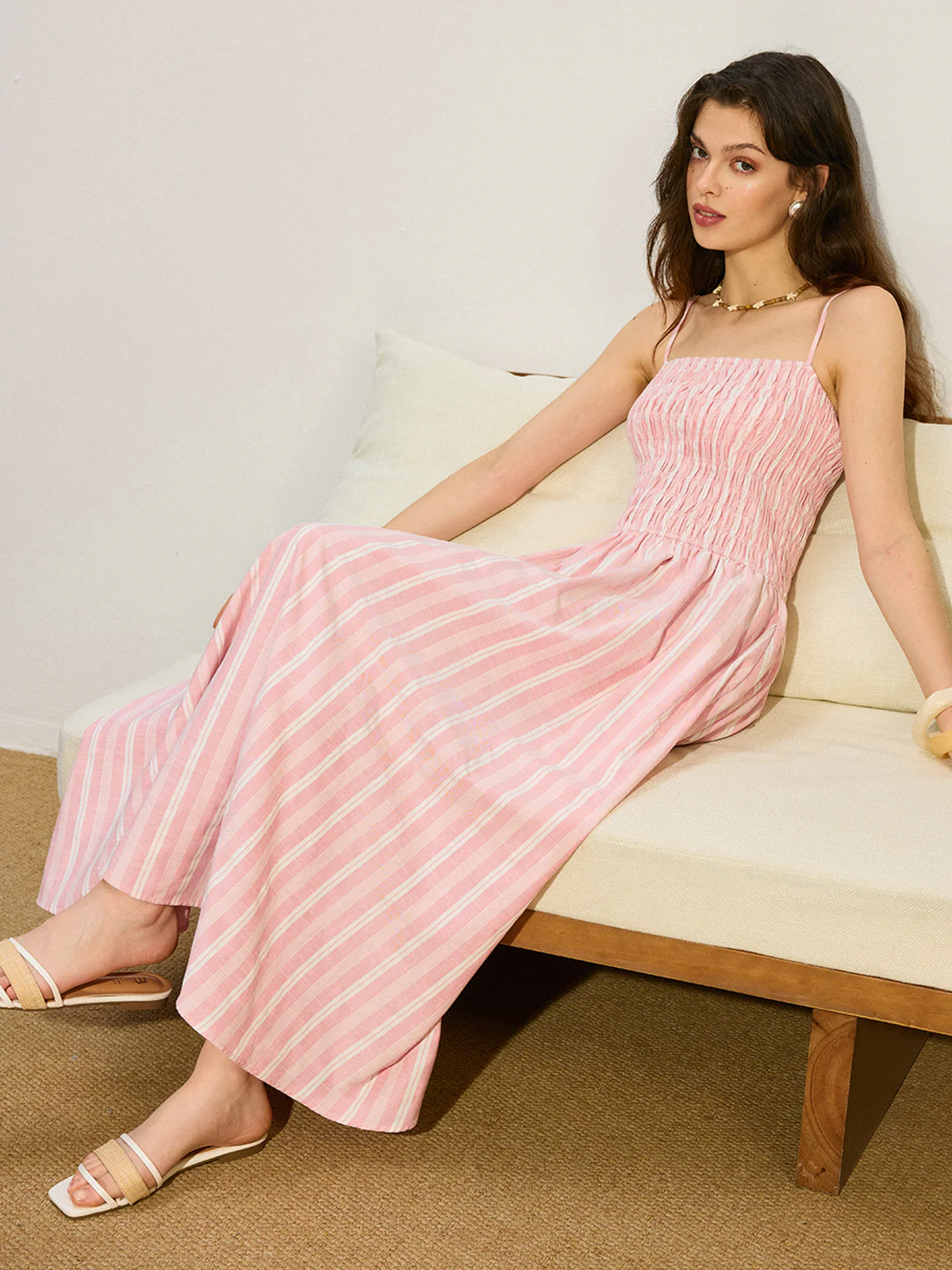 Pocketed Striped Shirred Maxi Dress - Image 4