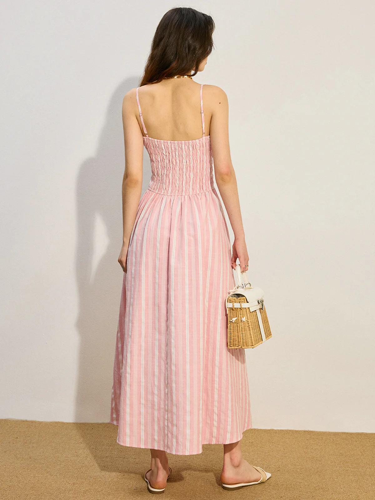 Pocketed Striped Shirred Maxi Dress - Image 6