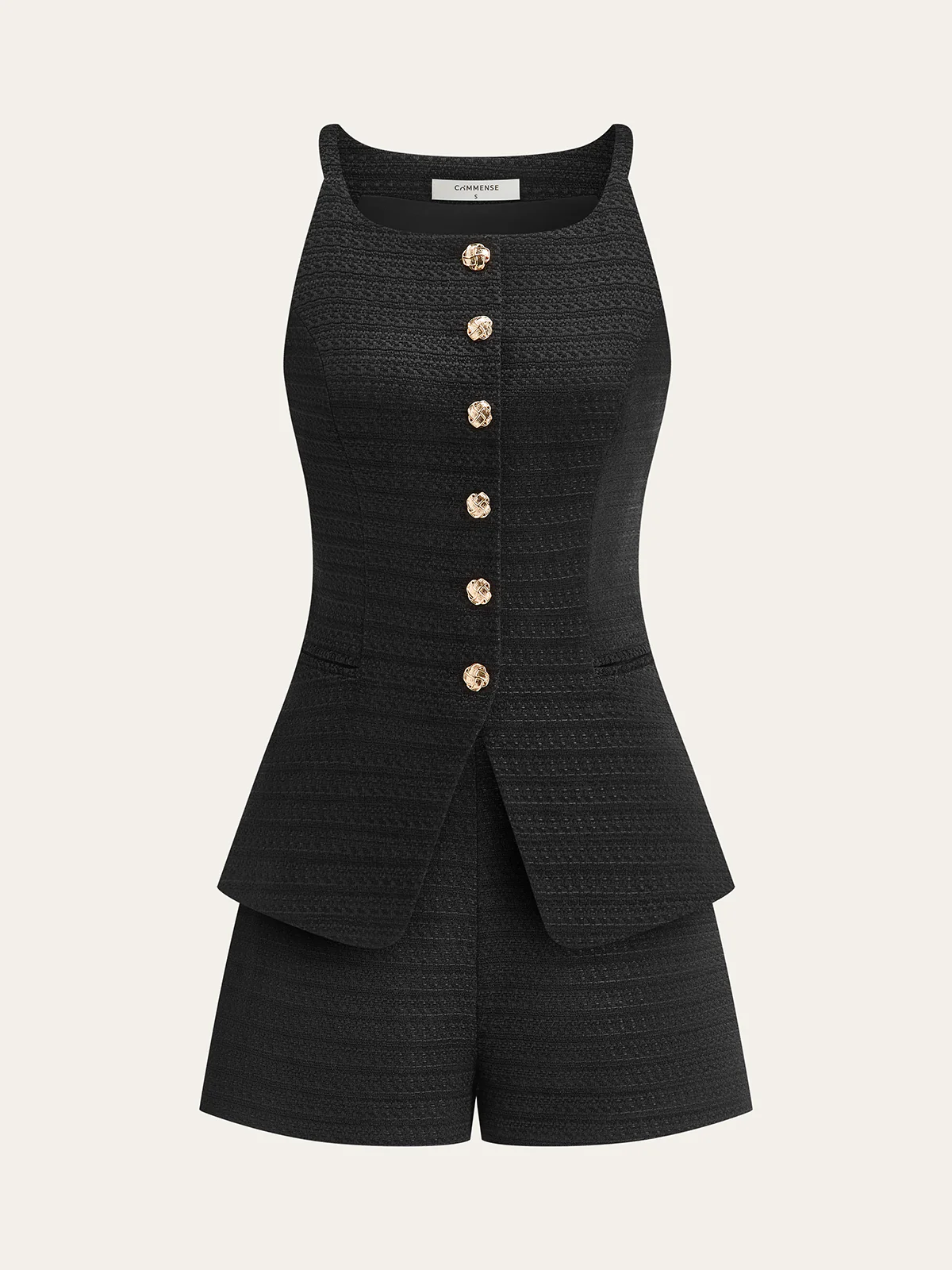 Pocketed Tweed Metal Button Shorts Set - Image 8