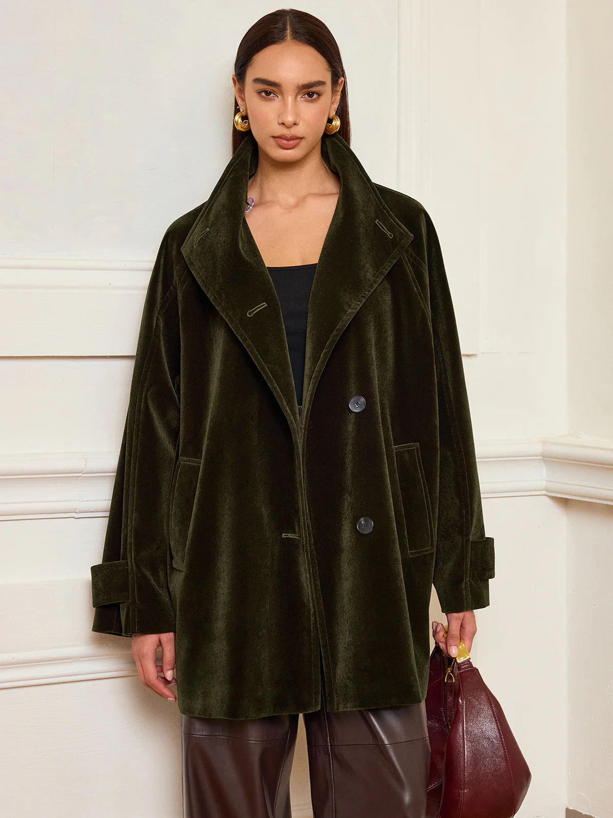 Pocketed Velvet Coat without Belt - Image 5
