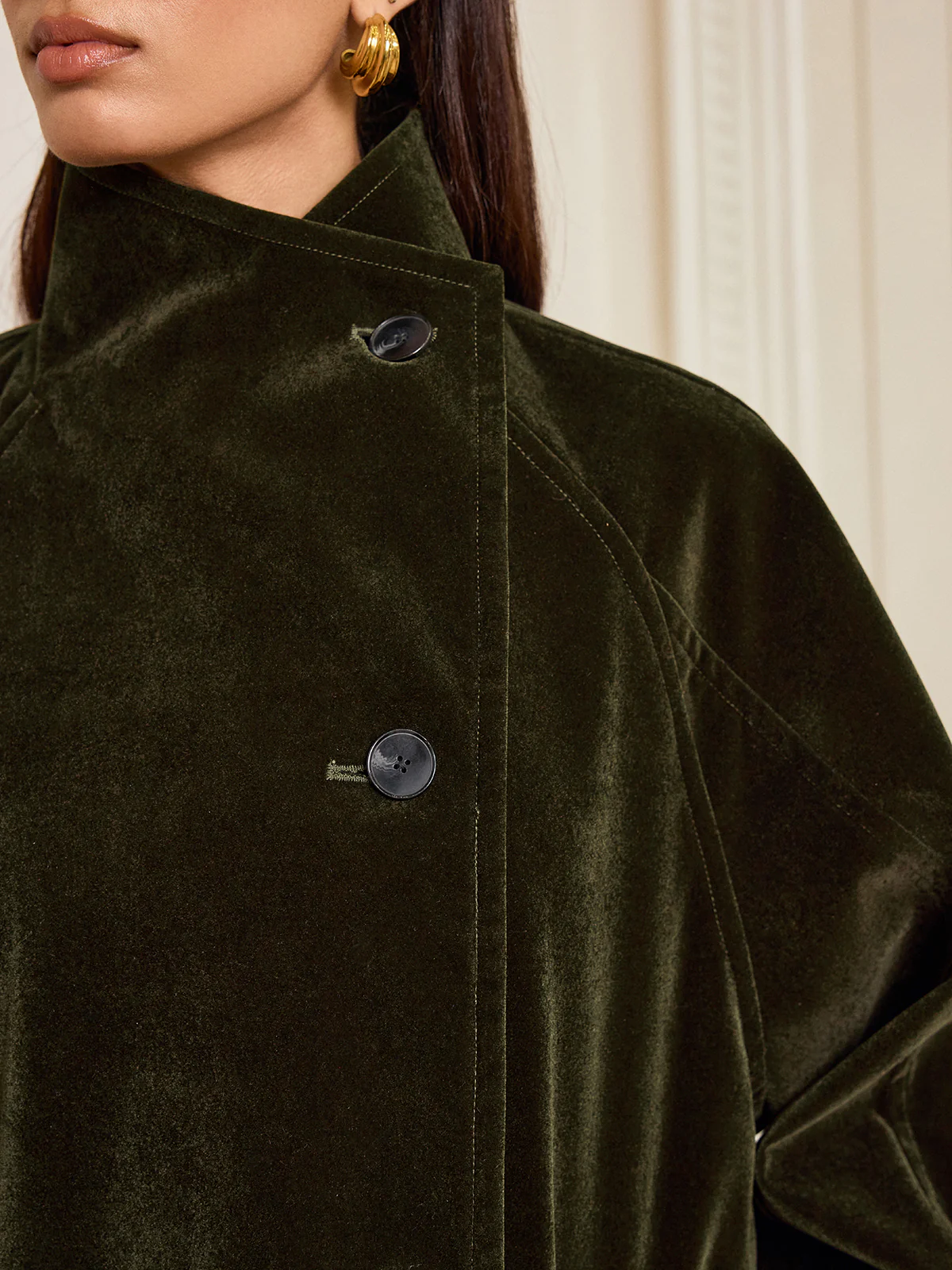 Pocketed Velvet Coat without Belt - Image 6