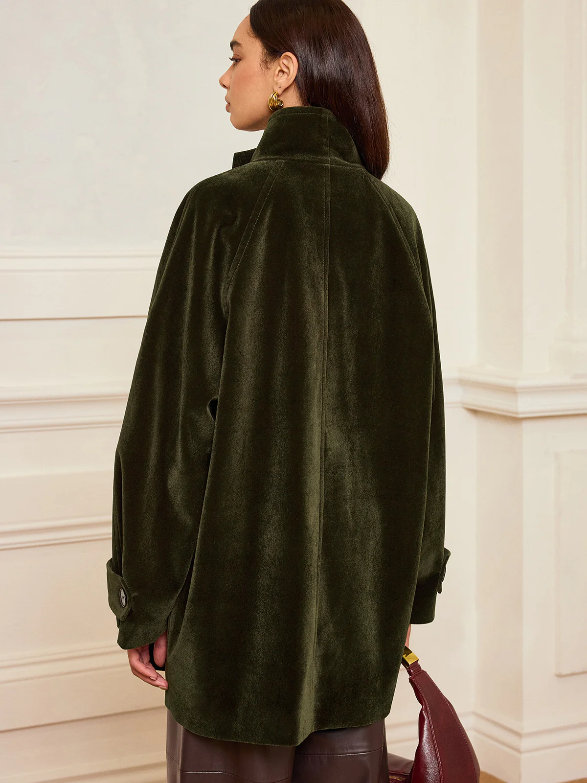 Pocketed Velvet Coat without Belt - Image 7