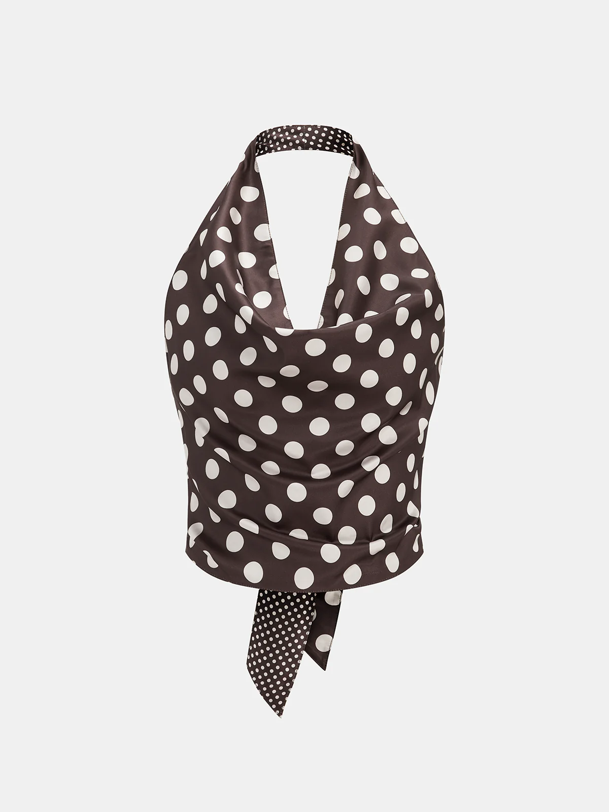 Polka Dot Backless Halter Satin Top