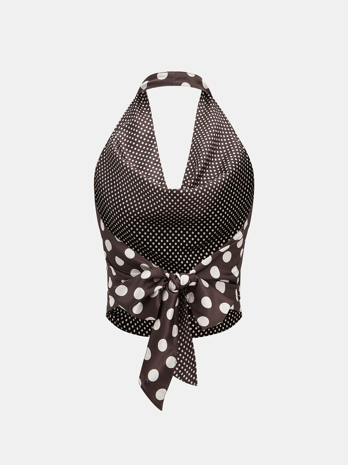 Polka Dot Backless Halter Satin Top - Image 2