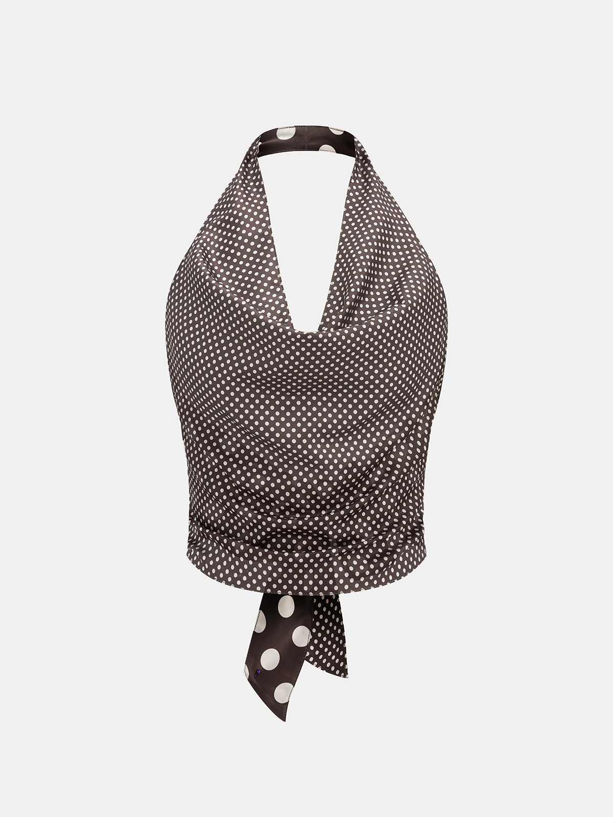 Polka Dot Backless Halter Satin Top - Image 3