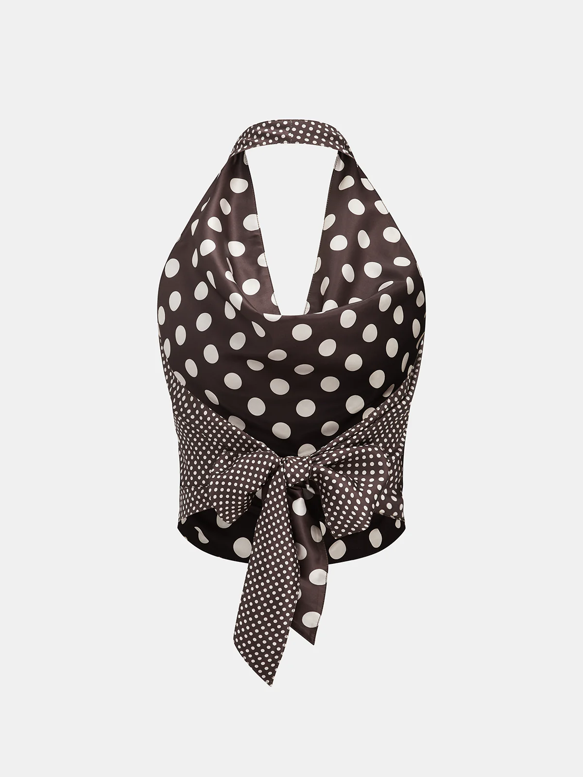 Polka Dot Backless Halter Satin Top - Image 4