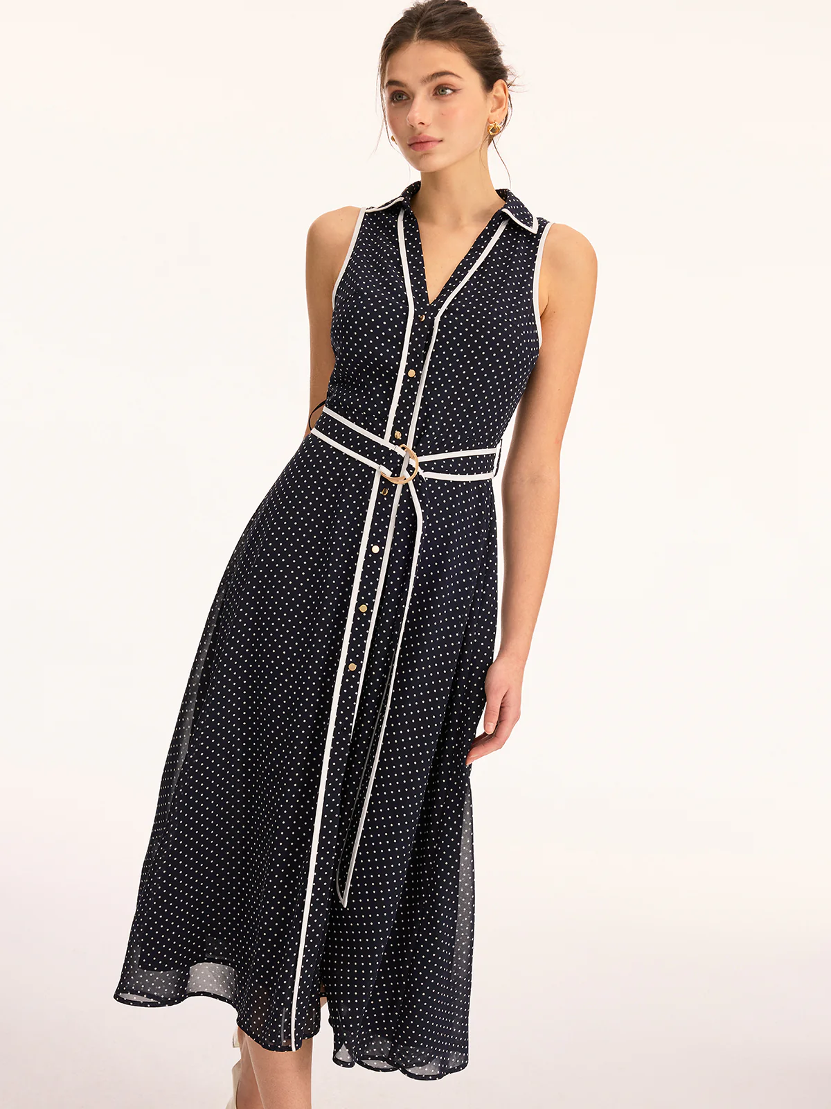 Polka Dot Belted Sleeveless Maxi Dress - Image 2