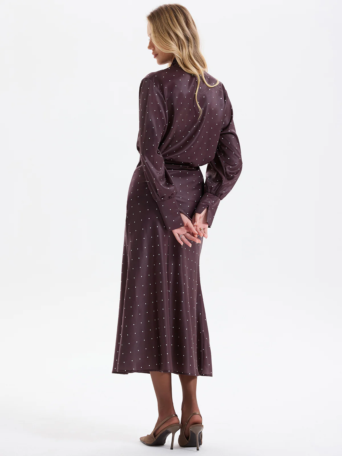 Polka Dot Bow-Tie Blouse and Midi Skirt set - Image 6