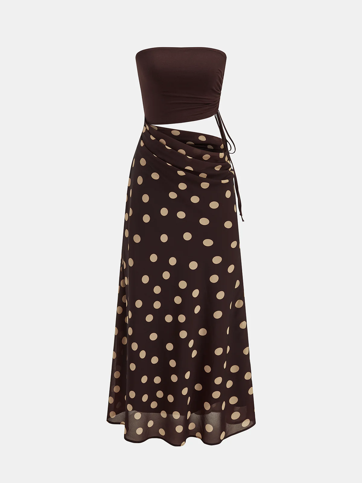 Polka Dot Cutout Waist Bandeau Maxi Dress - Image 2