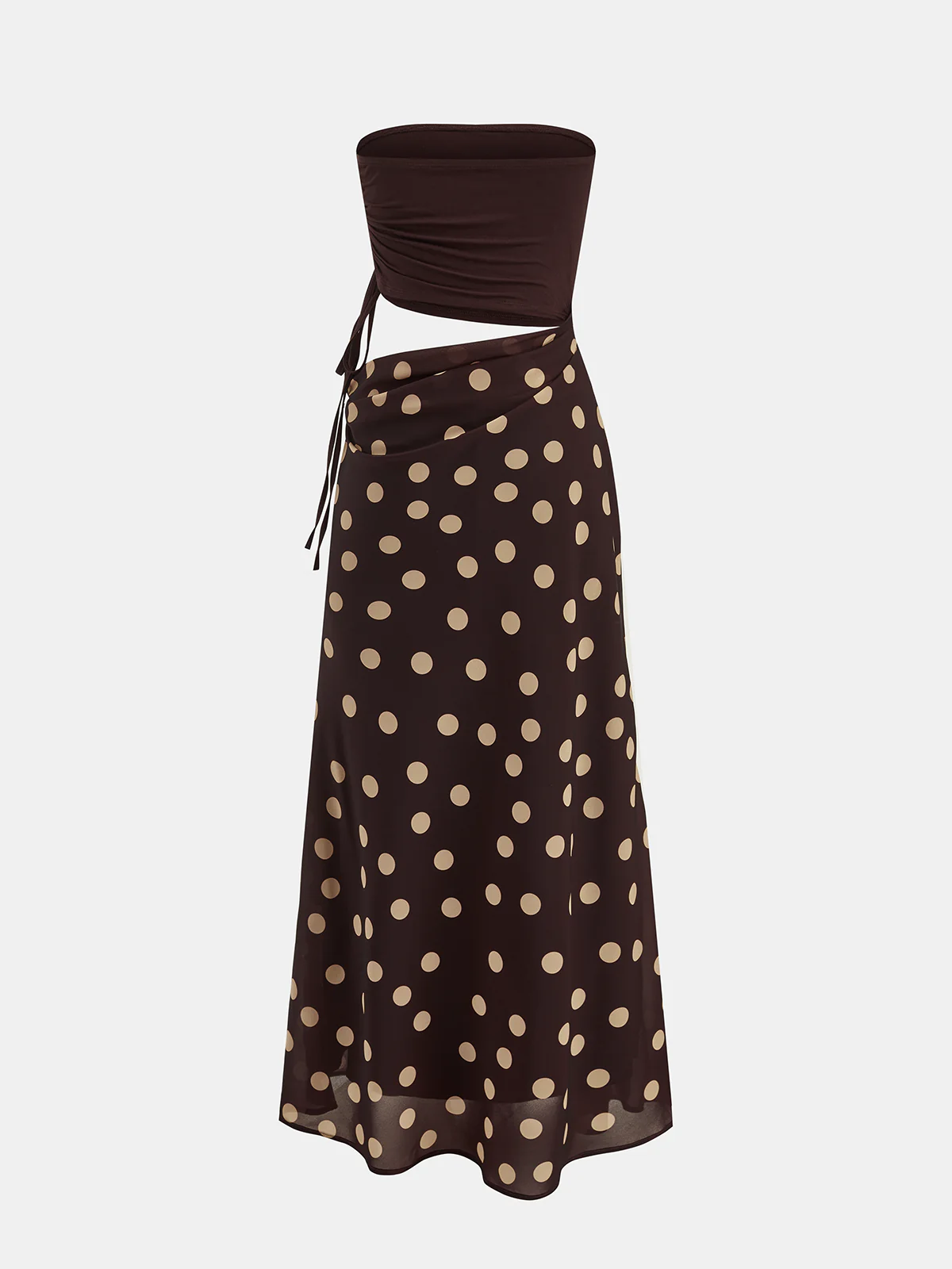 Polka Dot Cutout Waist Bandeau Maxi Dress - Image 3