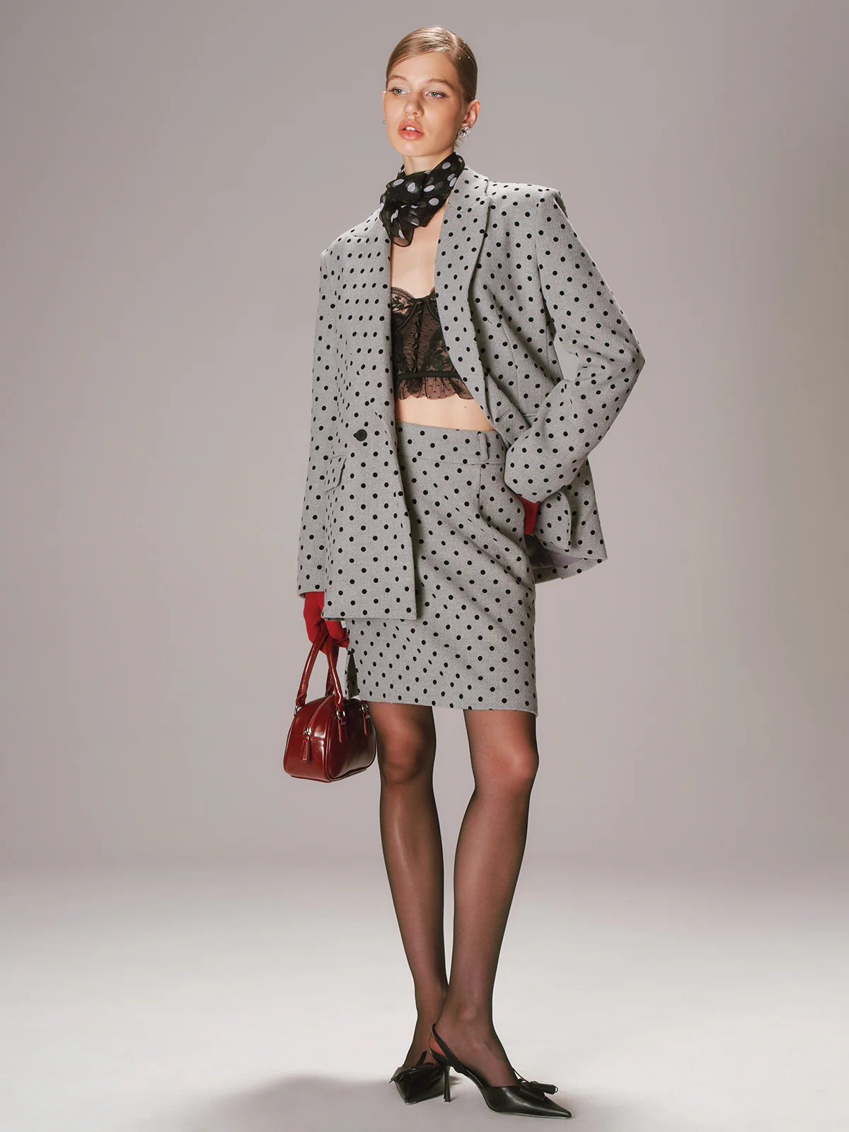 Polka Dot Double-Breasted Blazer - Image 3