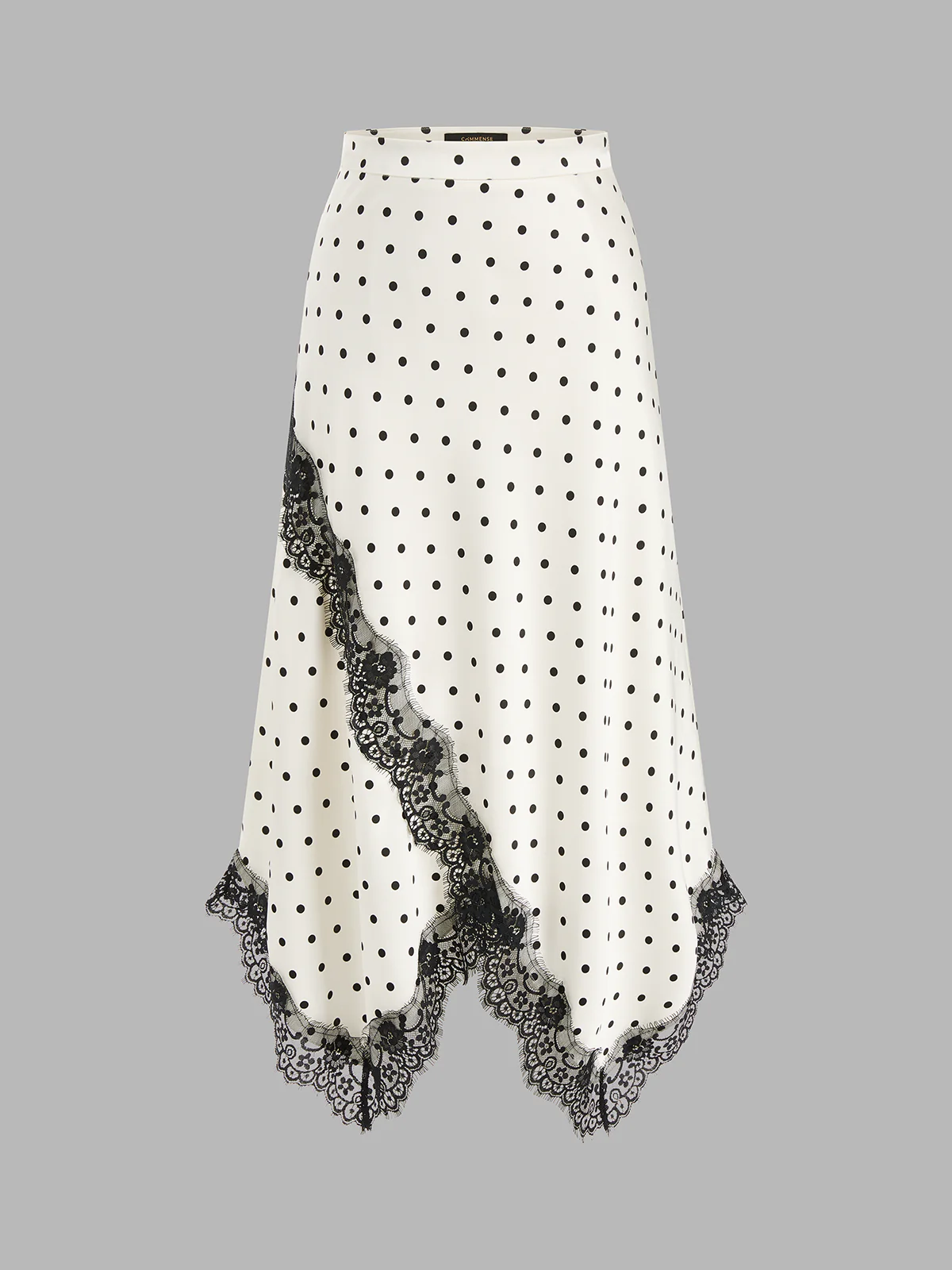 Polka Dot Lace Trim Asymmetric Midi Skirt - Image 2