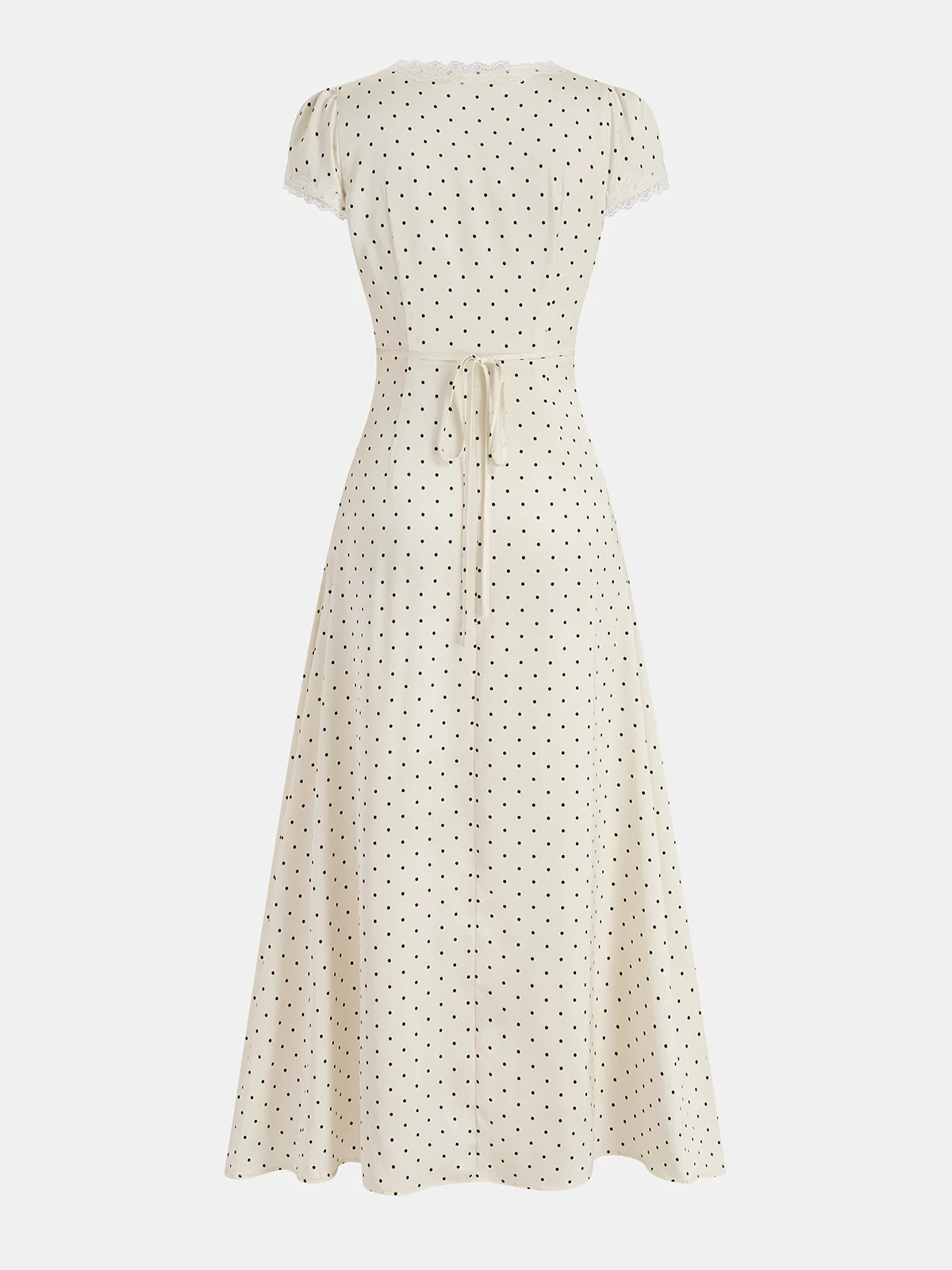 Polka Dot Lace Trim Midi Dress - Image 3