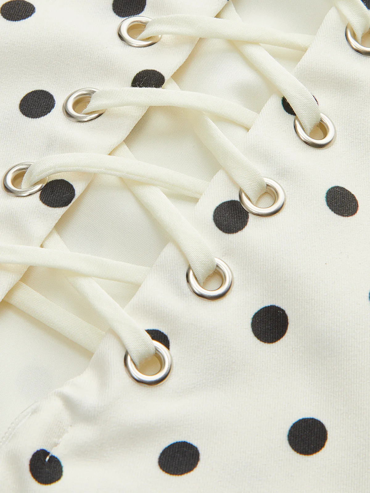 Polka Dot Lace-Up Back Dress - Image 4