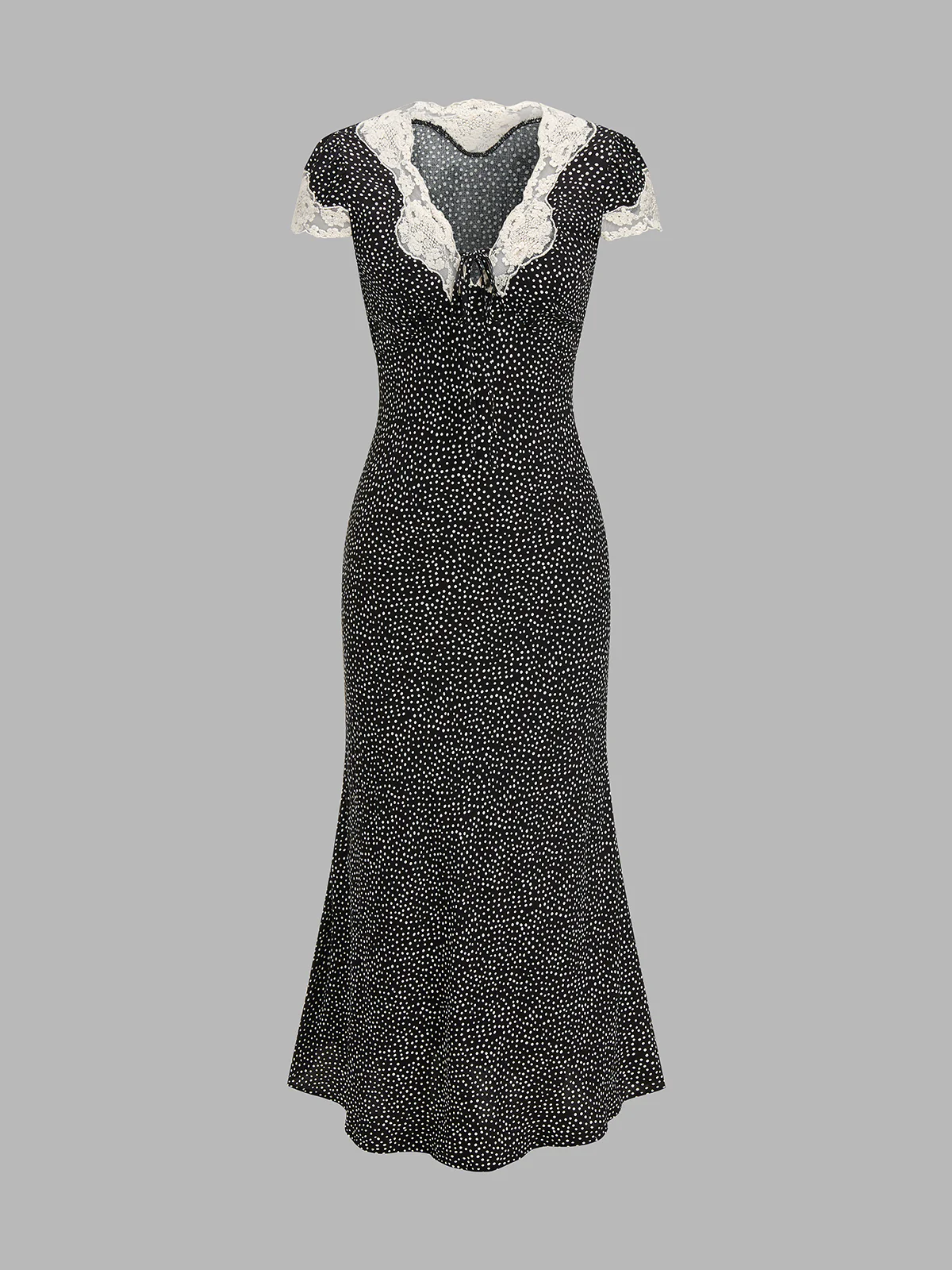 Polka Dot Lace V-Neck Midi Dress - Image 2
