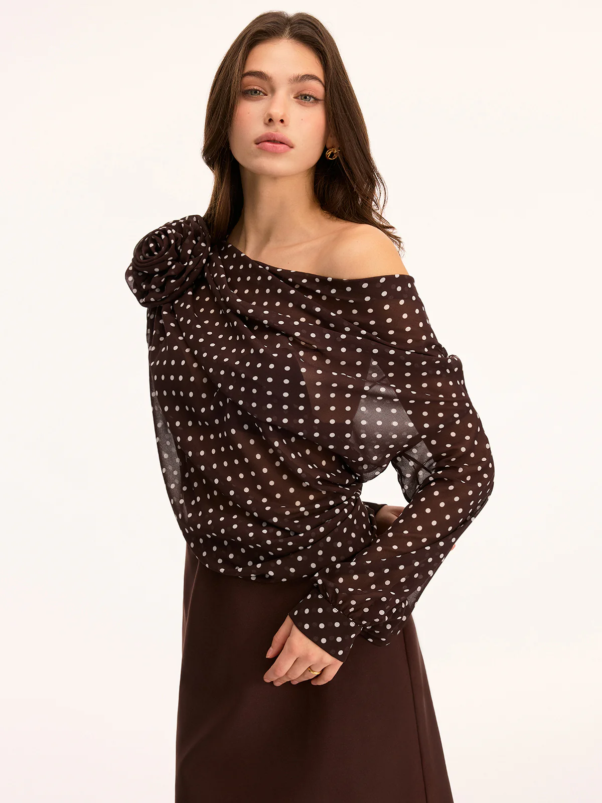 Polka Dot Off Shoulder 3D Flower Mini Dress - Image 3