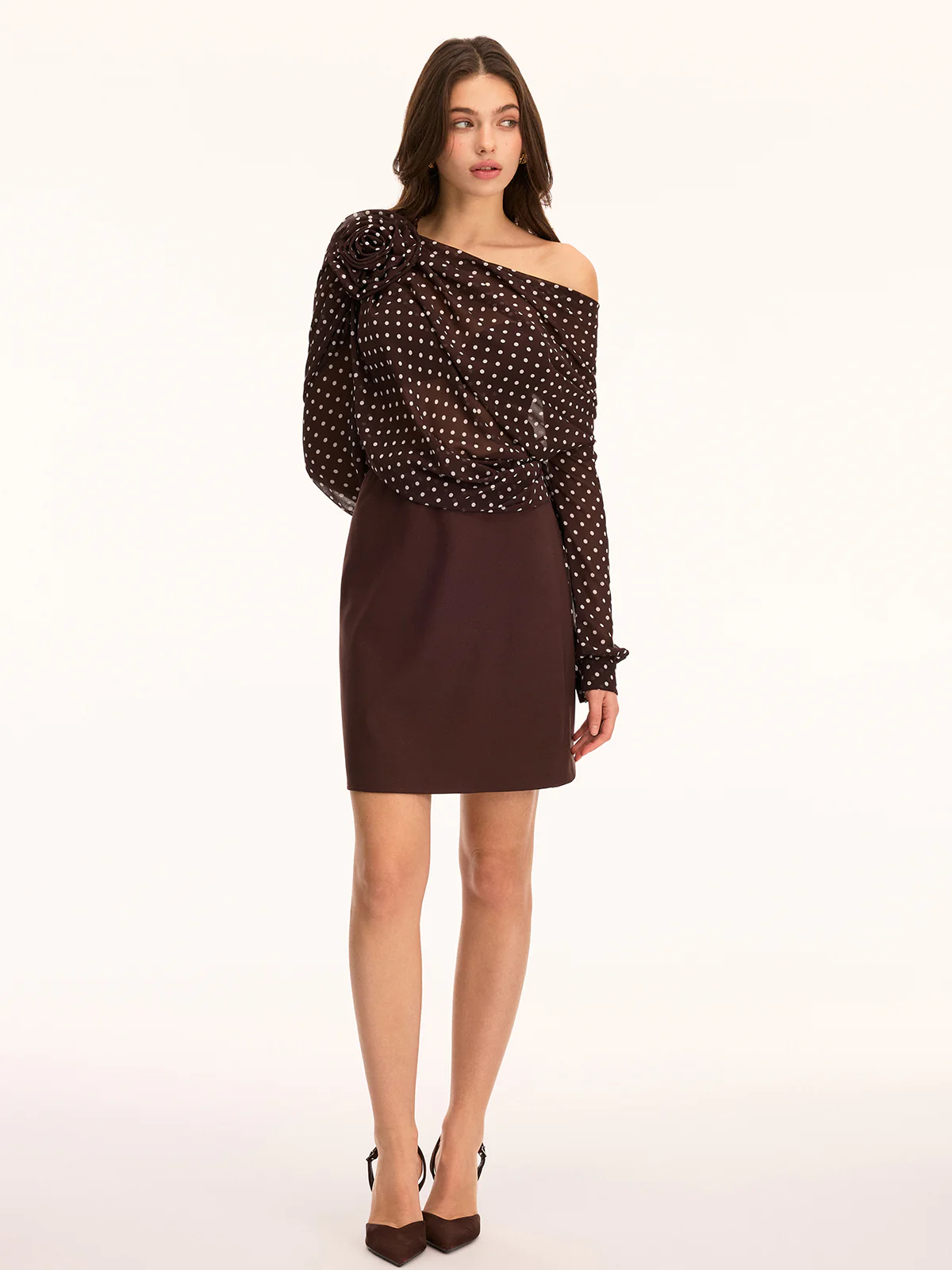 Polka Dot Off Shoulder 3D Flower Mini Dress - Image 4