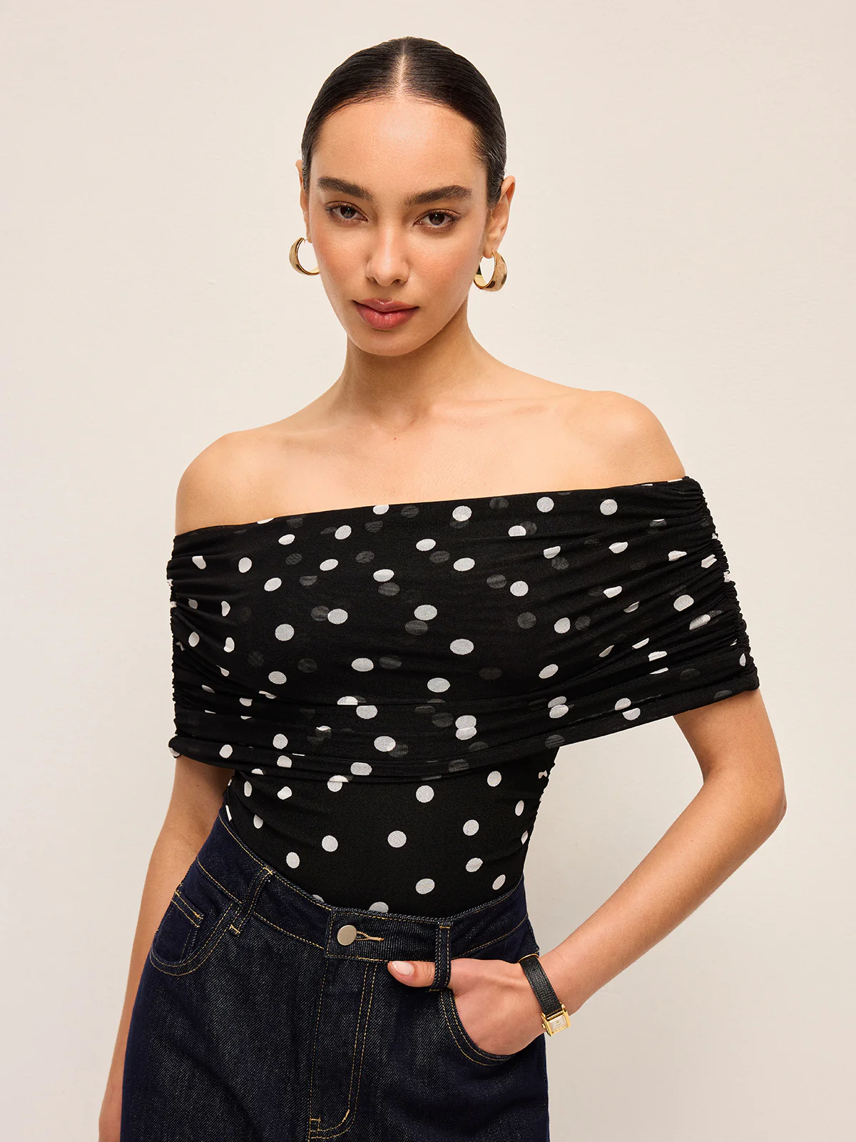 Polka Dot Off-Shoulder Bodysuit - Image 4