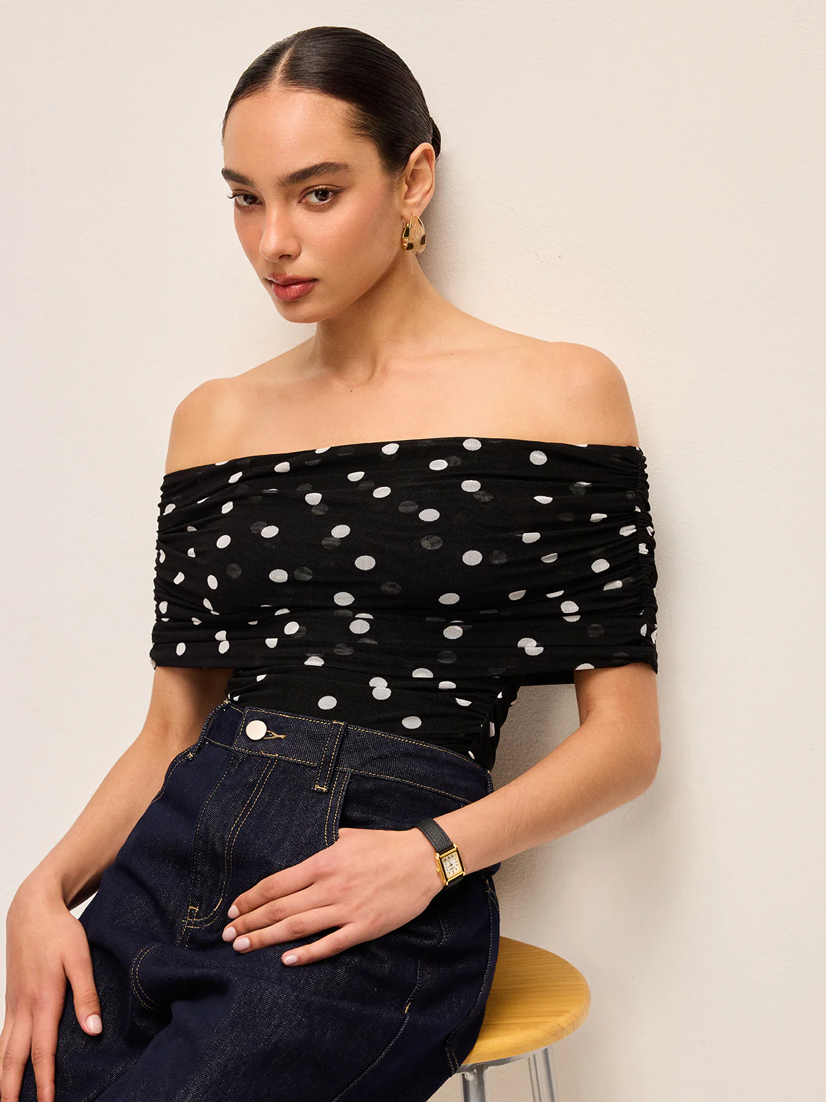Polka Dot Off-Shoulder Bodysuit - Image 5