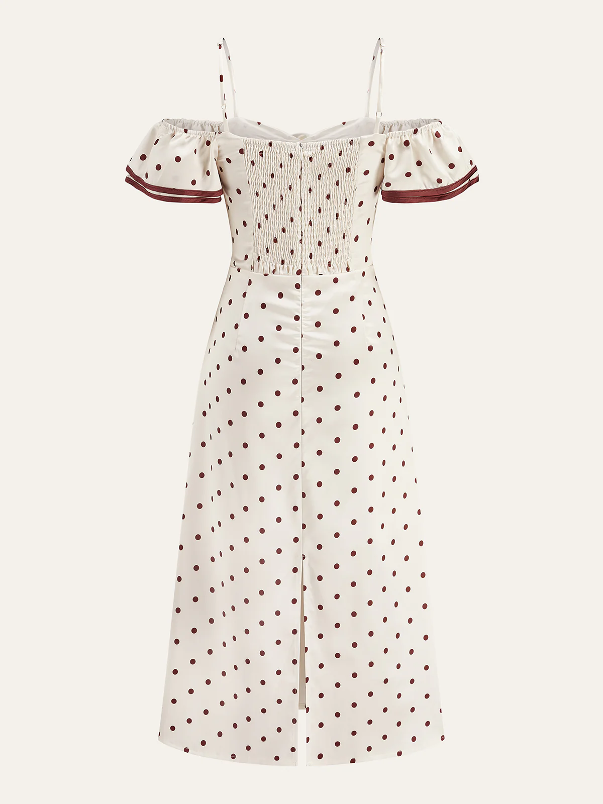 Polka Dot Off-Shoulder Dress With Ribbon Detail - Image 2