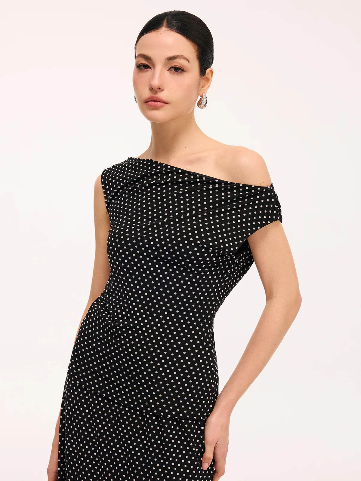 Polka Dot One-Shoulder Top & Maxi Skirt Set - Image 2