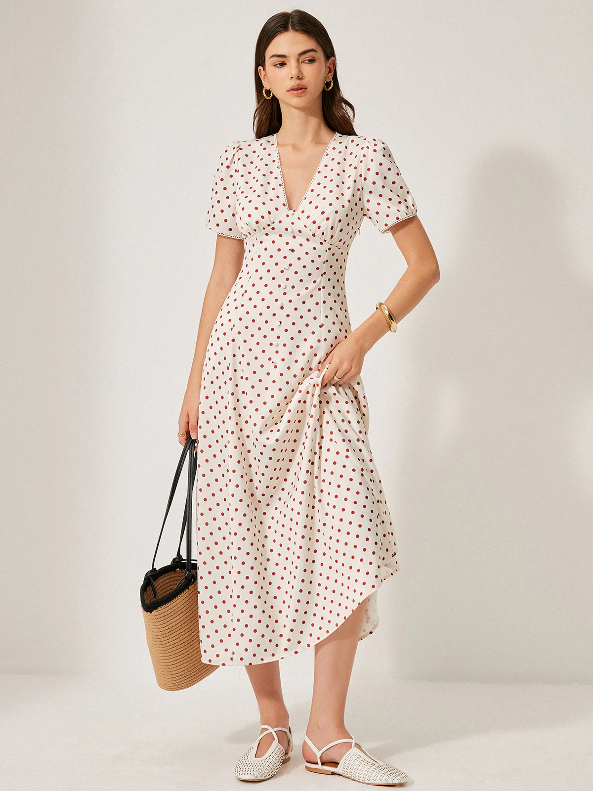 Polka Dot Puff Sleeve Dress