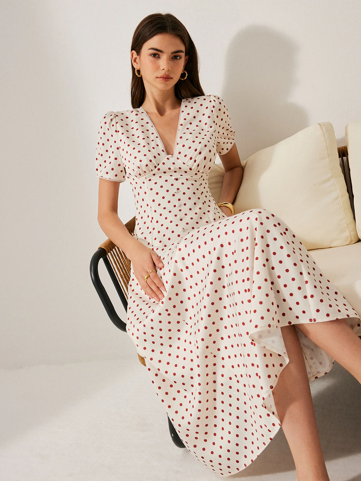 Polka Dot Puff Sleeve Dress - Image 3